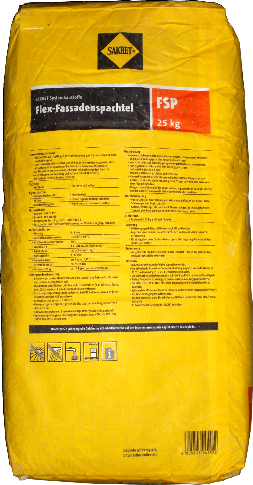 25kg Flex-Fassaden-Spachtel FSP Sakret 0-1mm 25kg Flex-Fassaden-Spachtel FSP Sakret 0-1mm