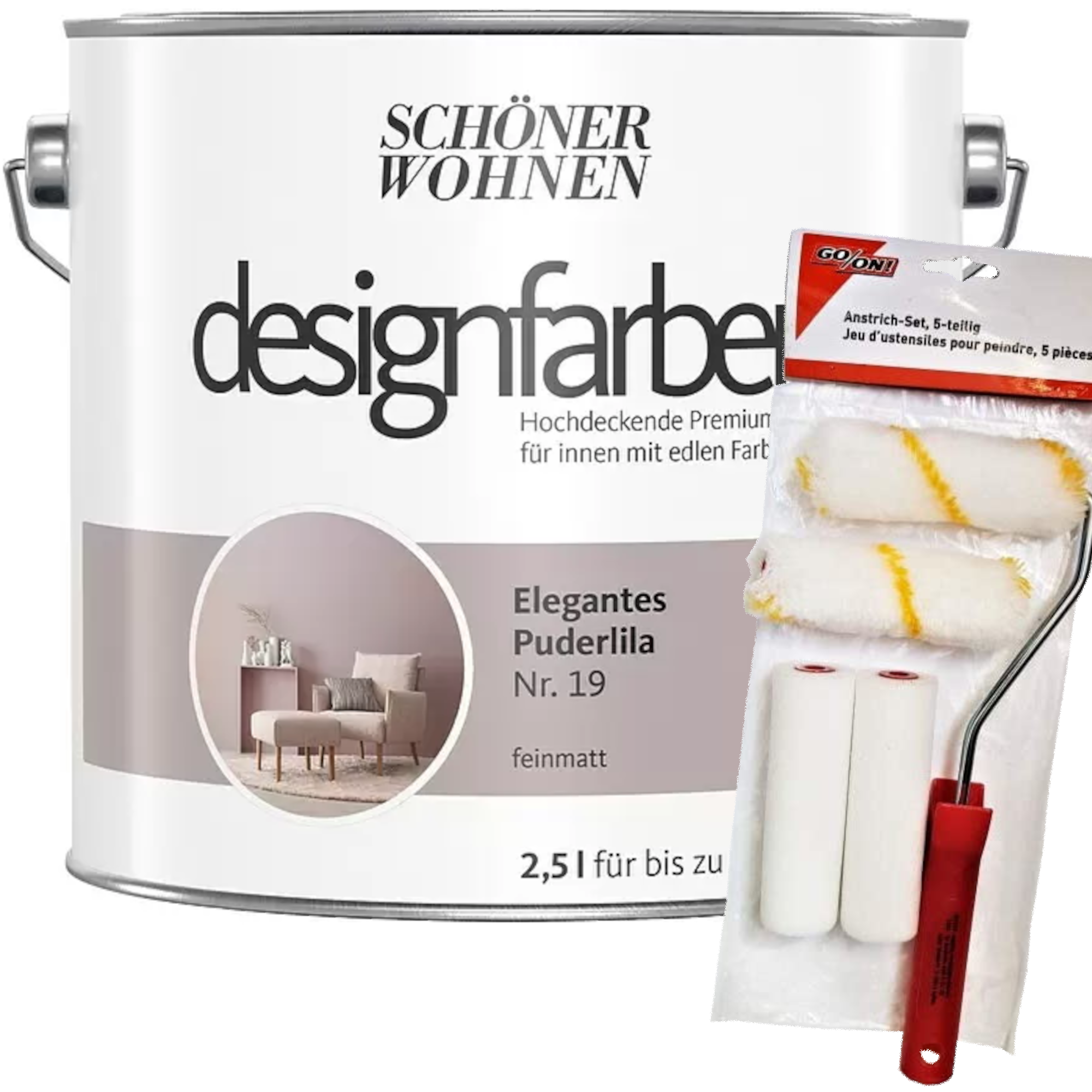 2,5L Schöner Wohnen Designfarbe Elegantes Puderlila 19 +Rollerset 2,5L SW Elegantes Puderrosa 19 +Rollerset