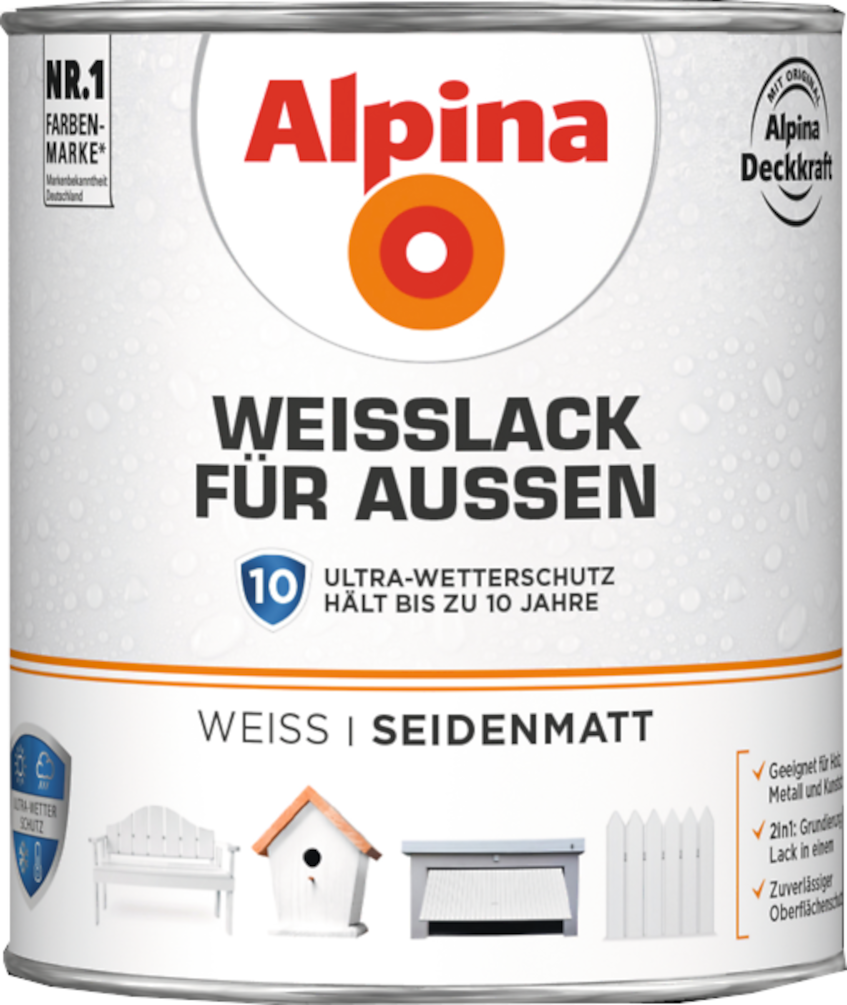 ALPINA Weißlack für Außen seidenmatt 2 L ALPINA Weißlack für Außen seidenmatt 2 L