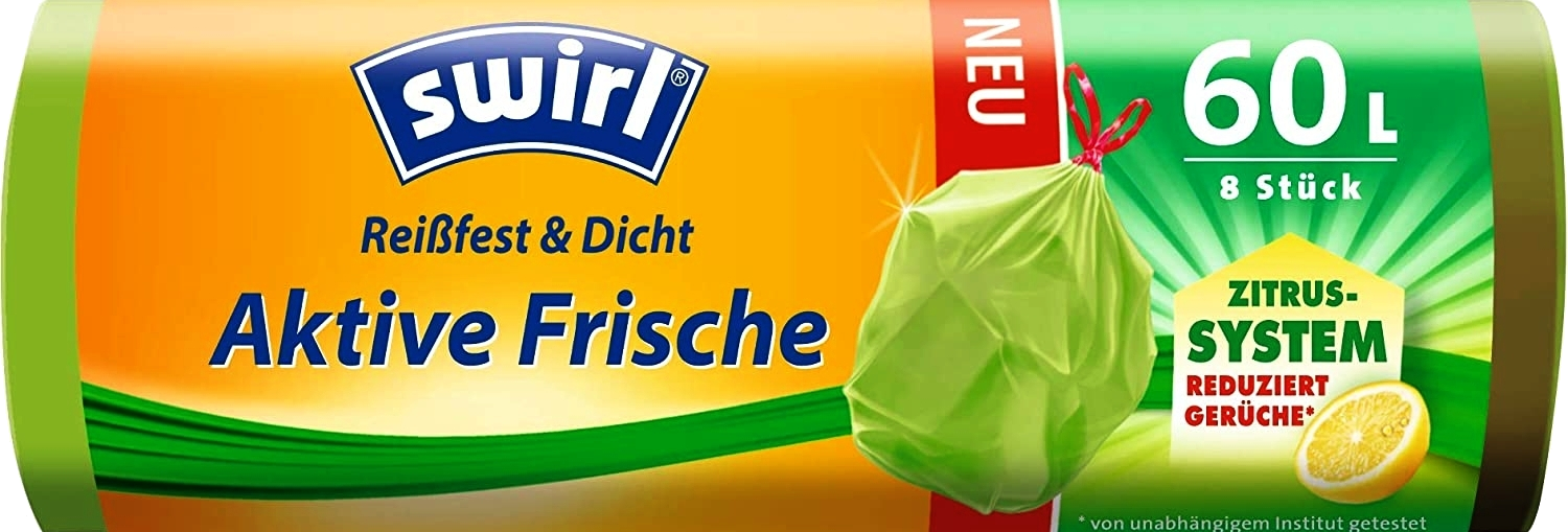 Swirl 60 Liter Müllbeutel aktive Frische mit Zugband R+D, (8/Rolle) Swirl 60 Liter Müllbeutel aktive Frische mit Zugband R+D, (8/Rolle)