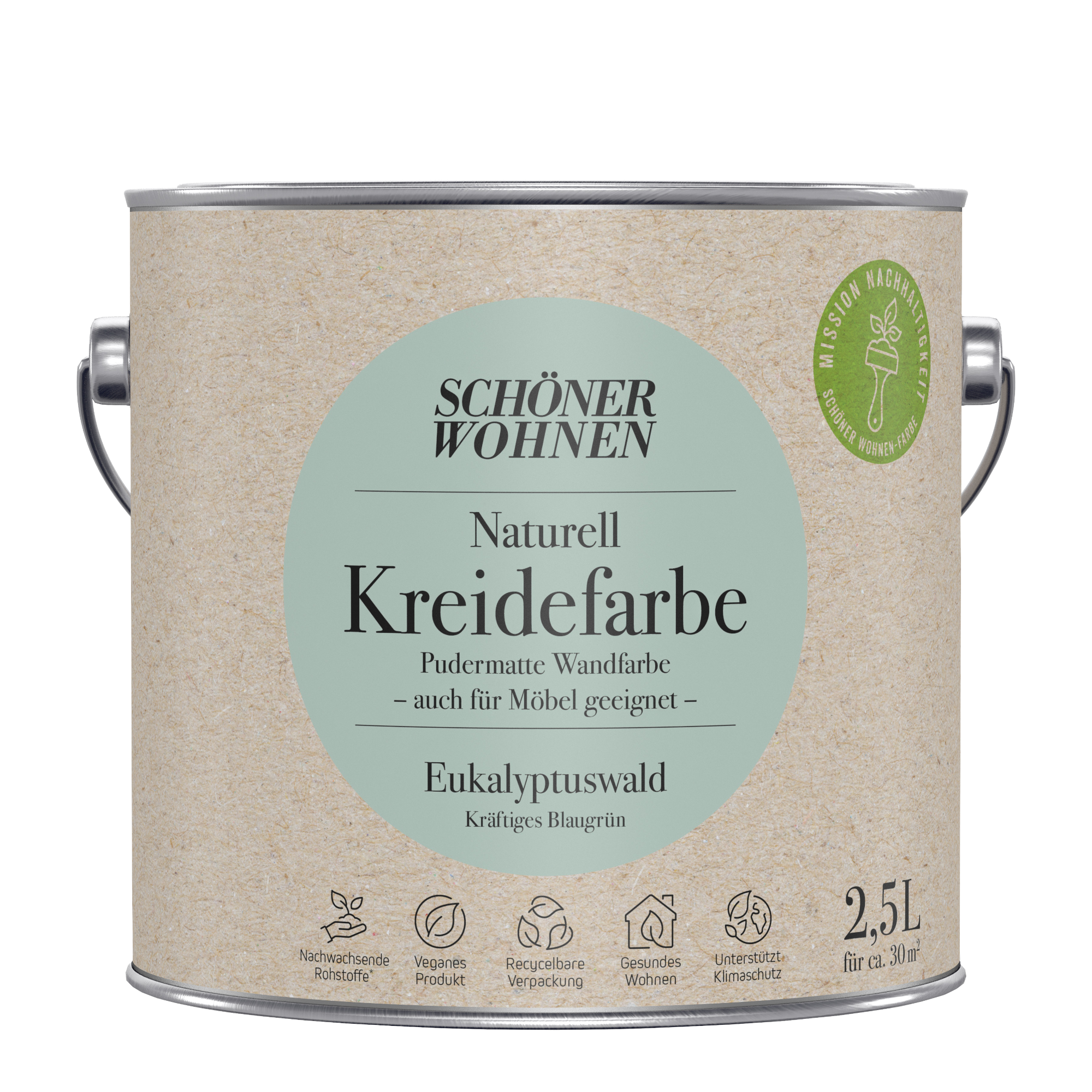 2,5L Schöner Wohnen Naturell Kreidefarbe Eukalyptuswald, Kräftiges Blaugrün