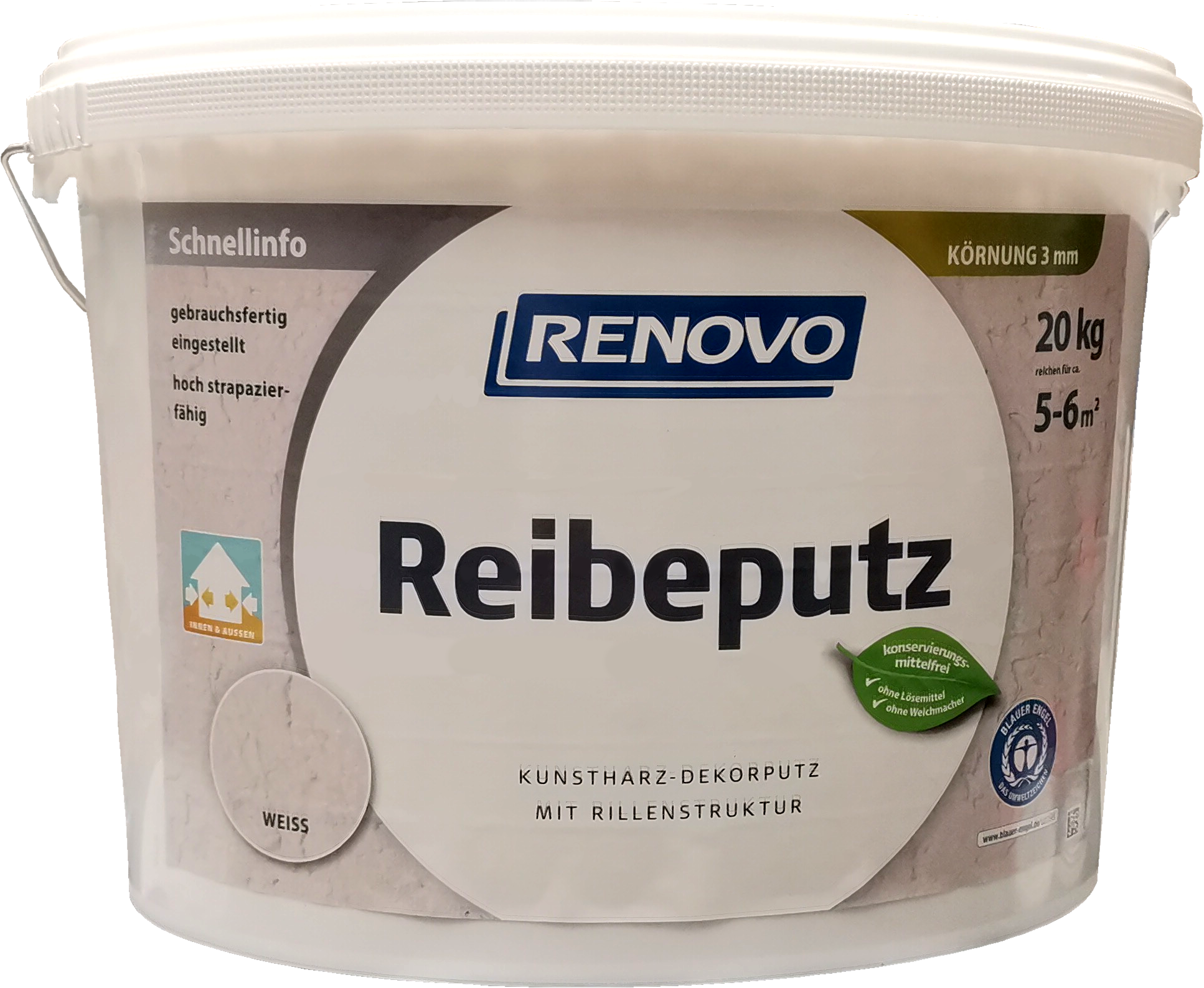 20kg Renovo Reibeputz 3mm Weiß für innen & außen 20kg Renovo Reibeputz 3mm Weiß für innen & außen