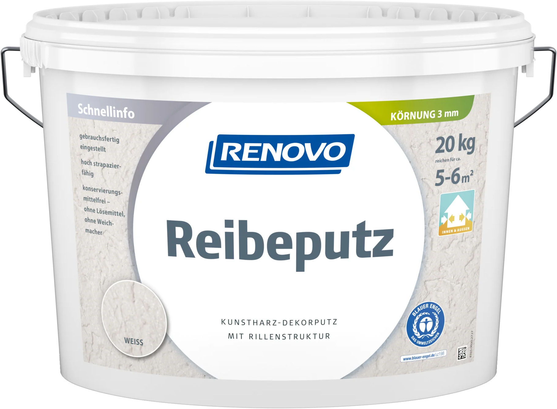 20kg Renovo Reibeputz 3mm Weiß für innen & außen 20kg Renovo Reibeputz 3mm Weiß für innen & außen
