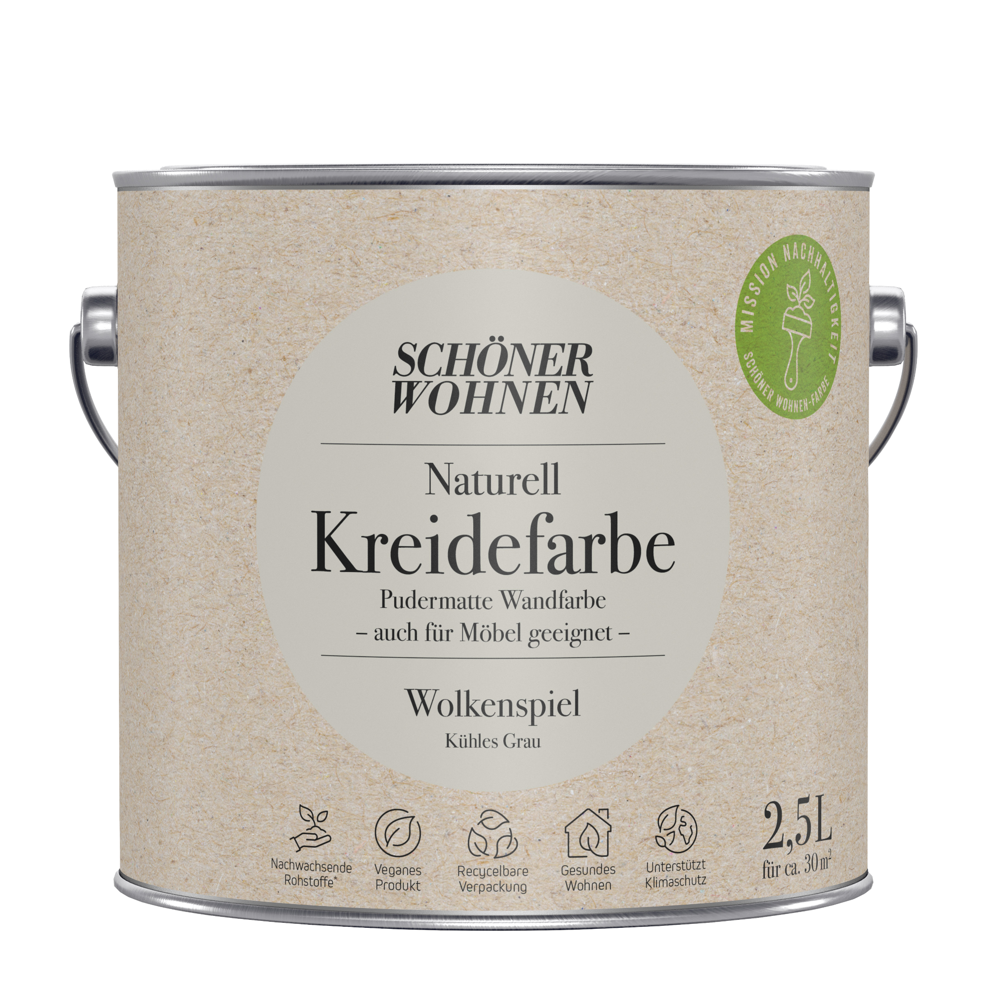 2,5L Schöner Wohnen Naturell Kreidefarbe Wolkenspiel, Kühles Grau 2,5L Schöner Wohnen Naturell Kreidefarbe Wolkenspiel, Kühles Grau