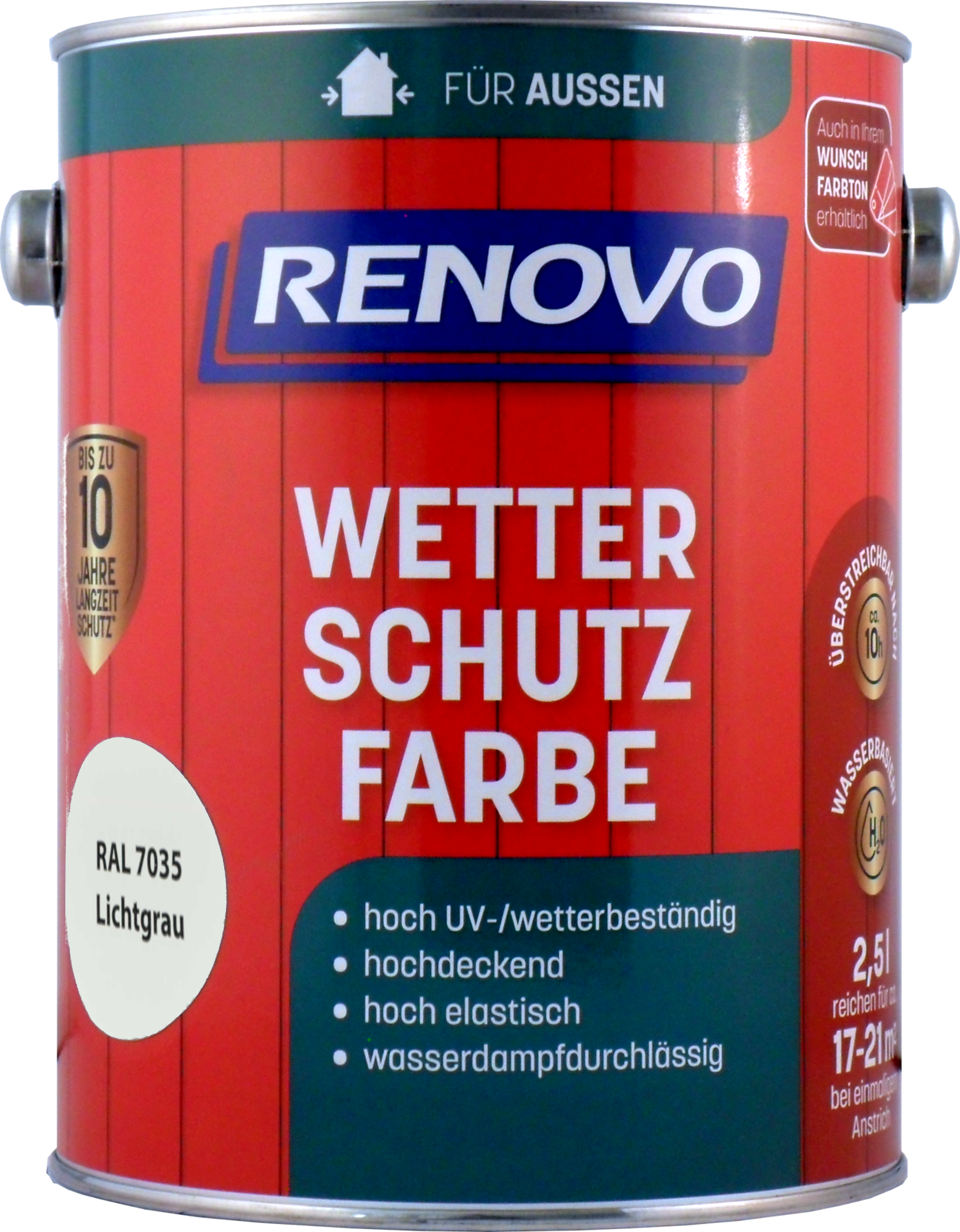2,5L Renovo Wetterschutzfarbe Nr.7035 Lichtgrau 2,5L Renovo Wetterschutzfarbe Nr.7035 Lichtgrau