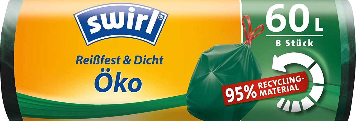 Swirl 60 Liter Öko-Müllbeutel mit Zugband R+D, (8/Rolle) Swirl 60 Liter Öko-Müllbeutel mit Zugband R+D, (8/Rolle)