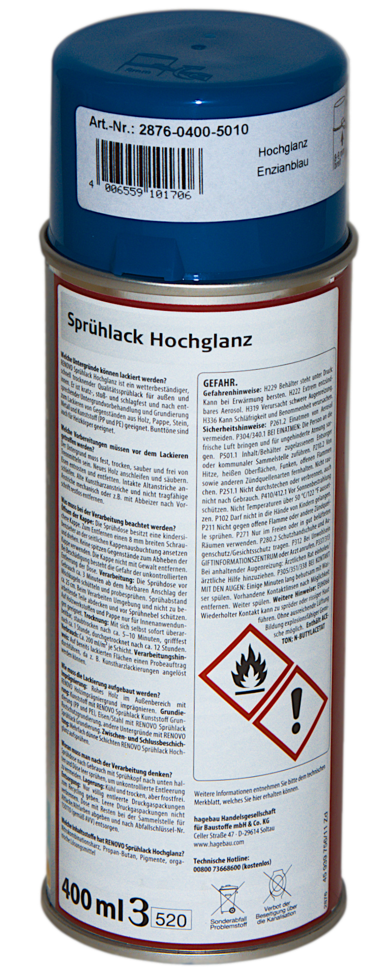 400ml Renovo Sprühlack hochglänzend Enzianblau