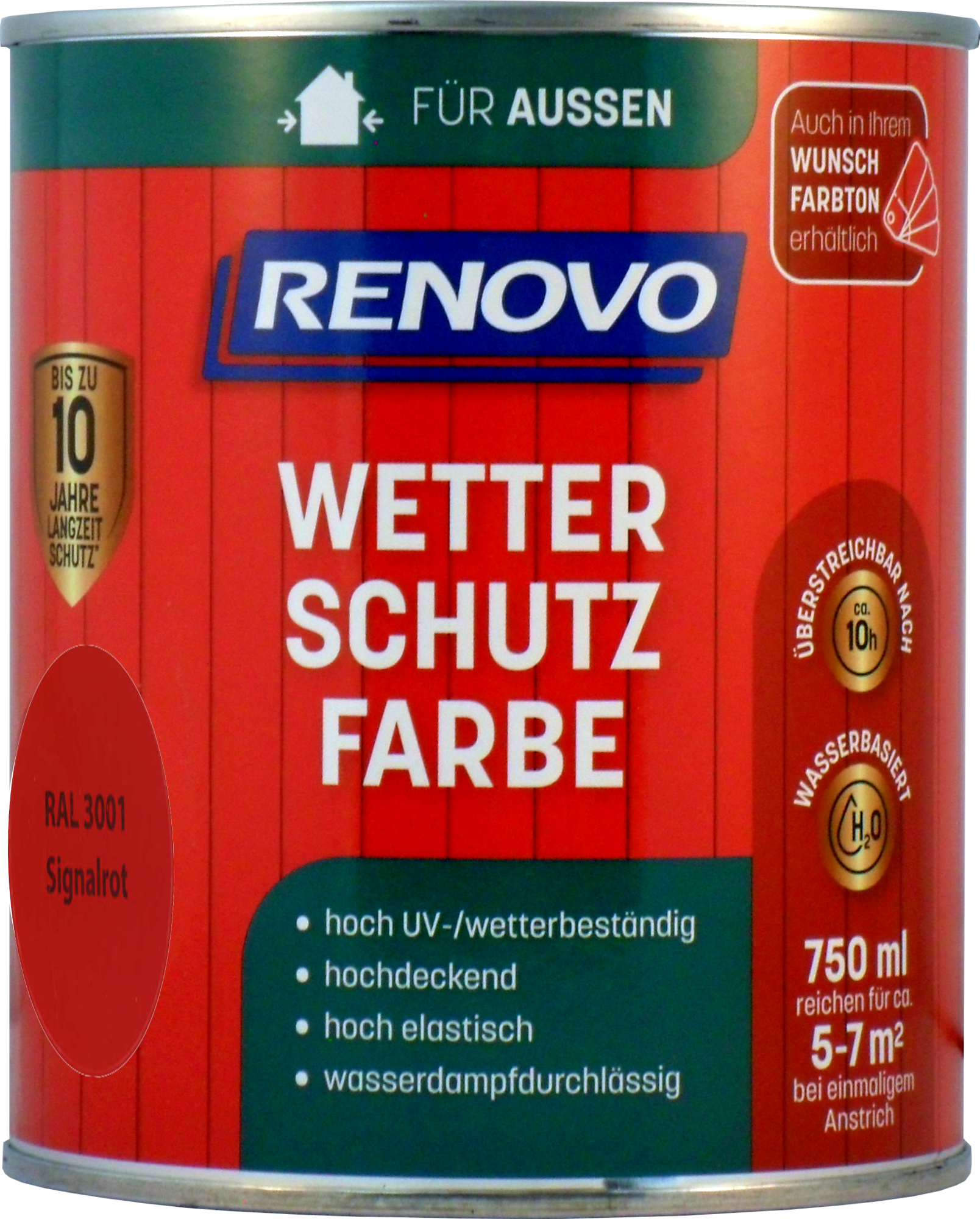 750ml Renovo Wetterschutzfarbe Nr.3001 signalrot 750ml Renovo Wetterschutzfarbe Nr.3001 signalrot