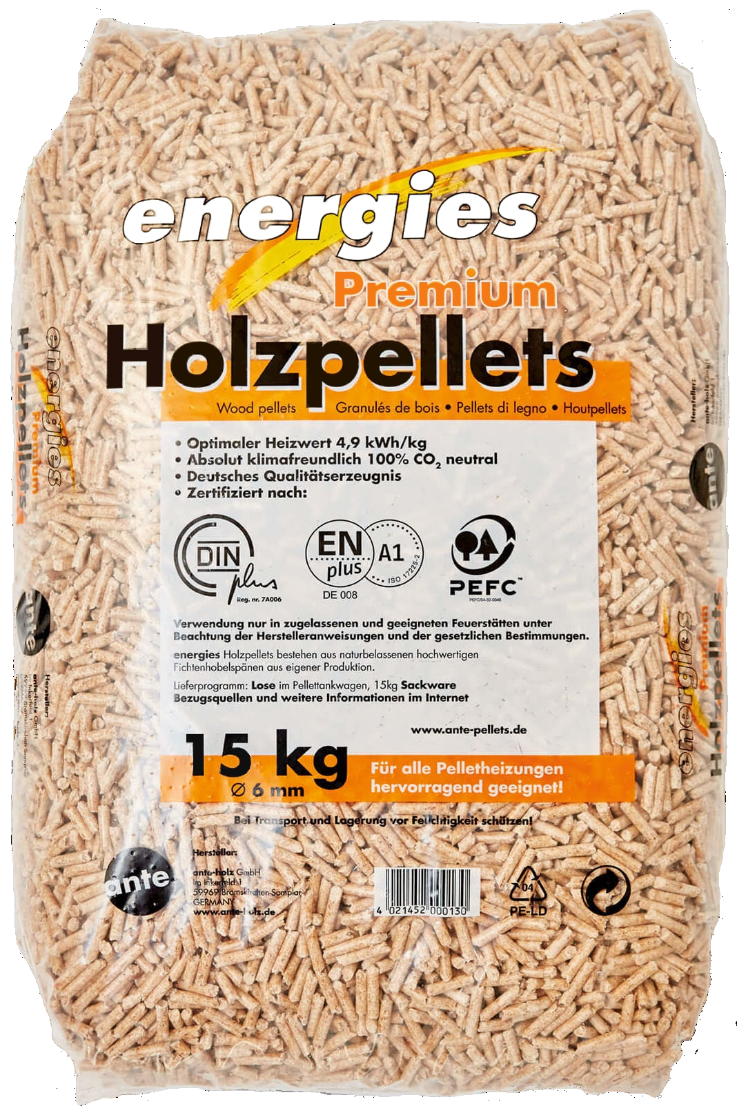 15kg Holzpellets im Sack, Ø 6 mm Brennstoff 15kg Holzpellets im Sack, Ø 6 mm Brennstoff