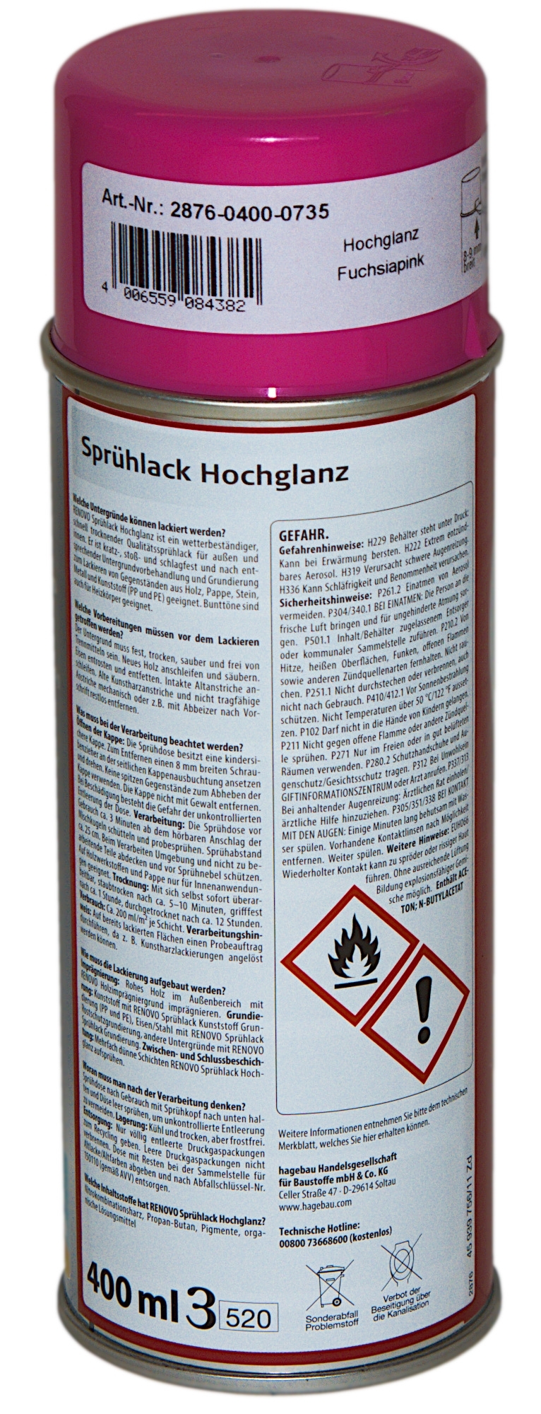 400ml Renovo Sprühl. hochglänzend Fuchsiapink