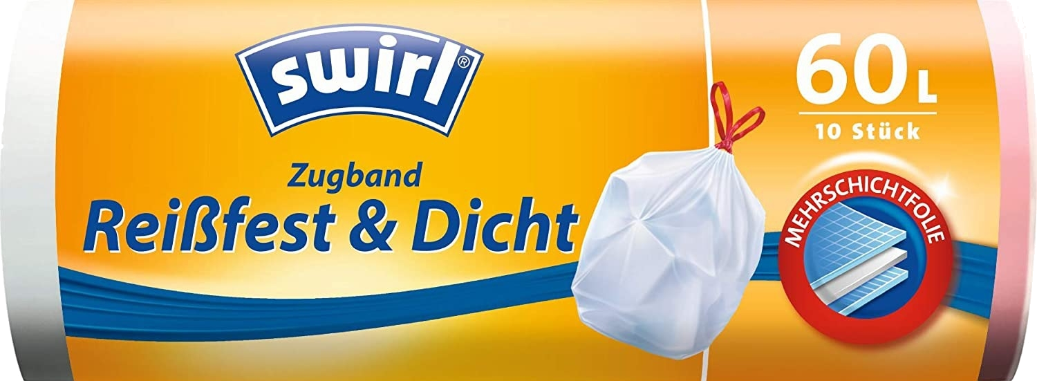 Swirl 60 Liter Müllbeutel mit Zugband R+D, (10/Rolle) Swirl 60 Liter Müllbeutel mit Zugband R+D, (10/Rolle)