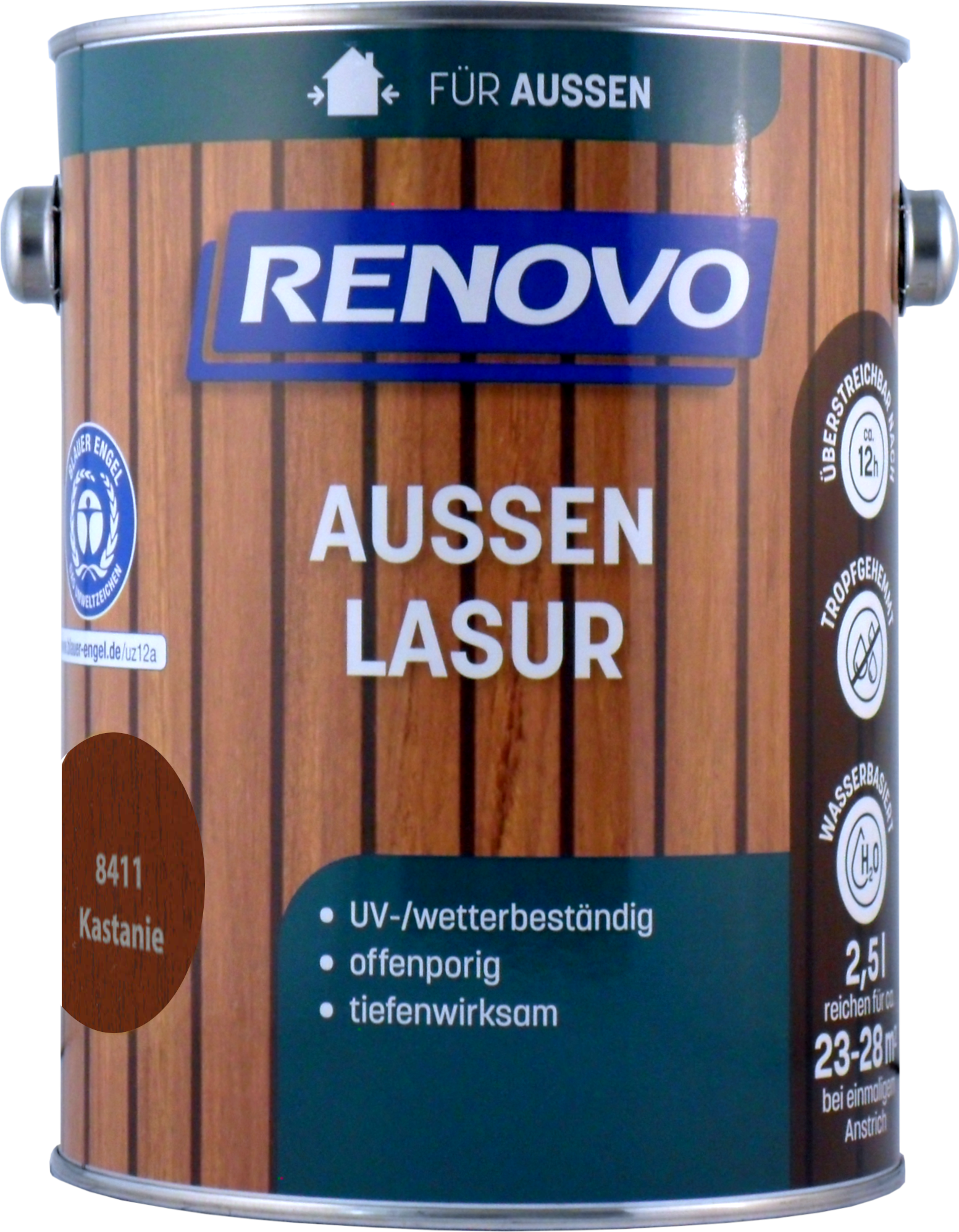 2,5L Renovo Wetterlasur /Aussenlasur wb. Nr.8411 Kastanie 2,5L Renovo Wetterlasur wb. Nr.8411 Kastanie