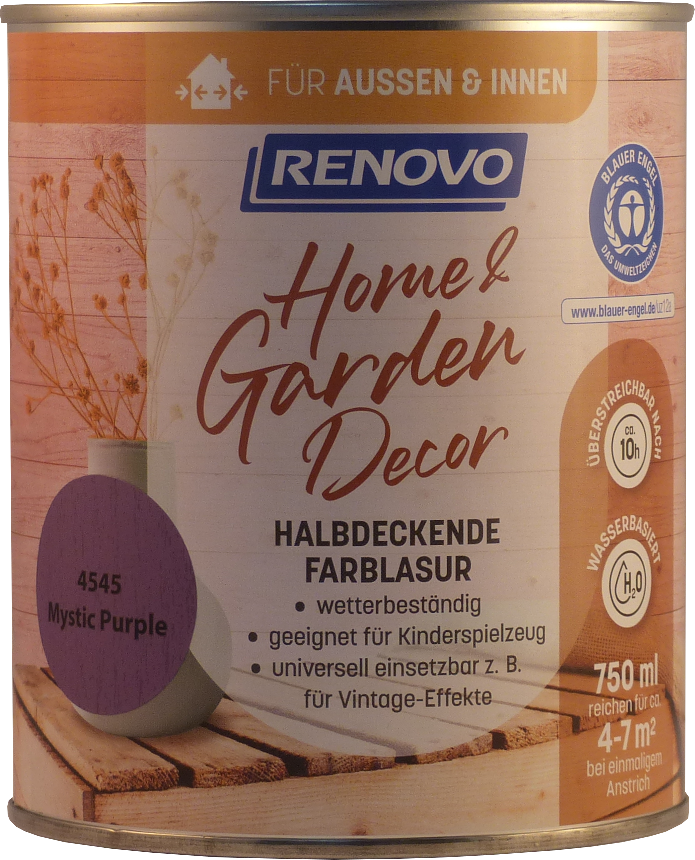 750ml Renovo Home & Garden Decor halbdeckende Farblasur Mystic Purple