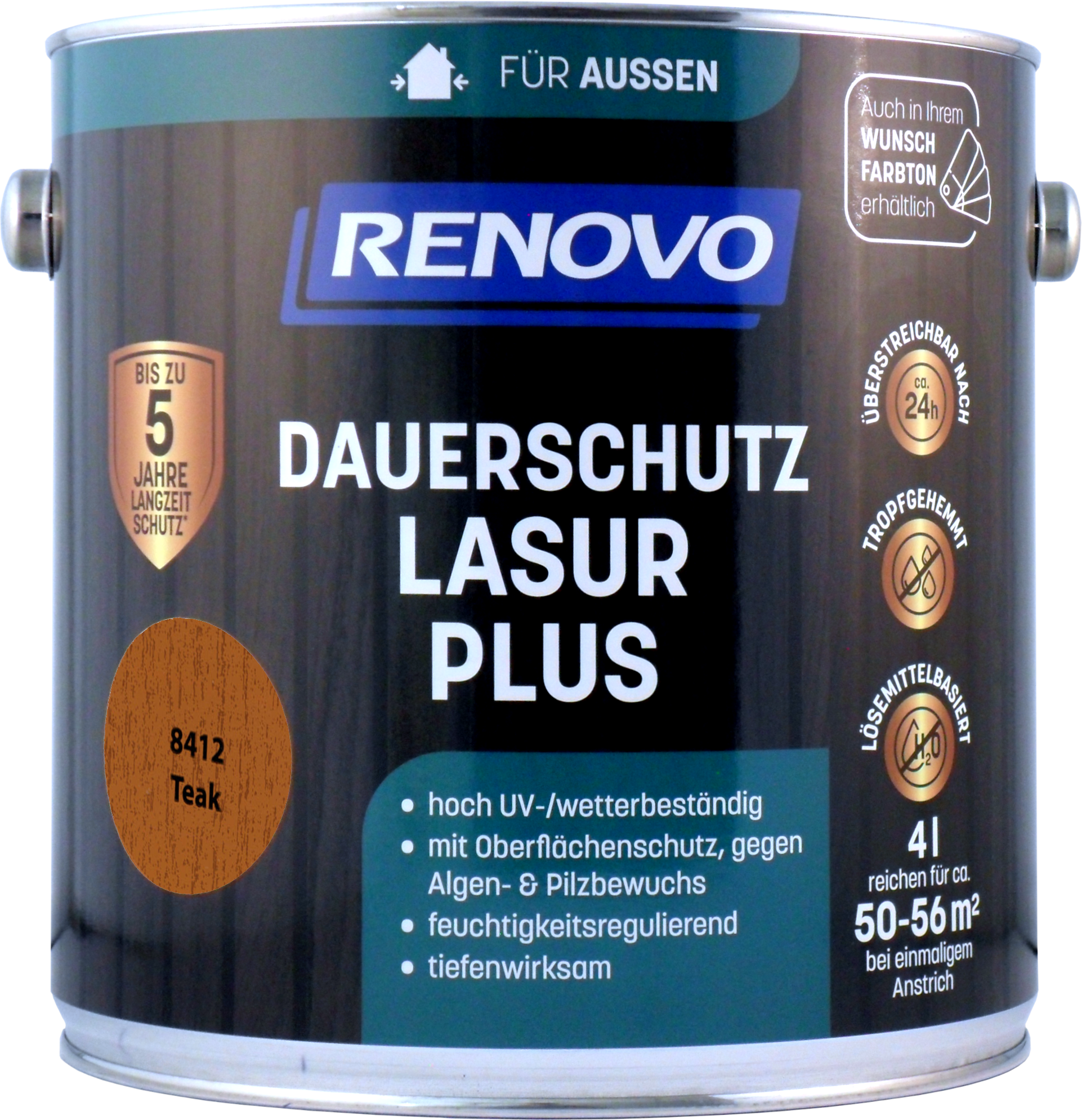4L Renovo Dauerschutzlasur PLUS Nr.8412 Teak 4L Renovo Dauerschutzlasur PLUS Nr.8412 teak