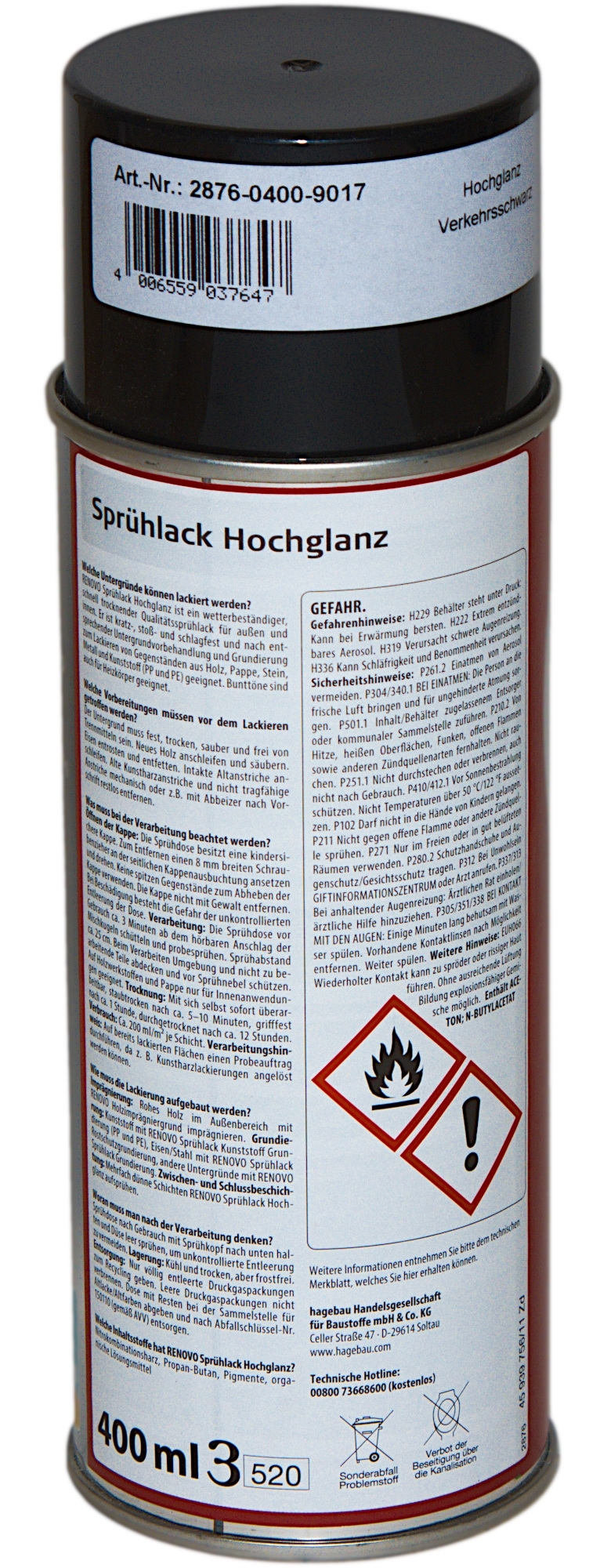 400ml Renovo Sprühlack hochglänzend RAL 9017 Verkehrsschwarz 400ml Renovo Sprühlack hochglänzend RAL 9017 Verkehrsschwarz