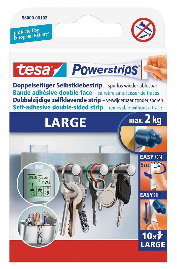tesa Powerstrips® Large, 5cm x 2cm, weiß, max. 2kg 10 Strips tesa Powerstrips® Large, 5cm x 2cm, weiß, max. 2kg 10 Strips