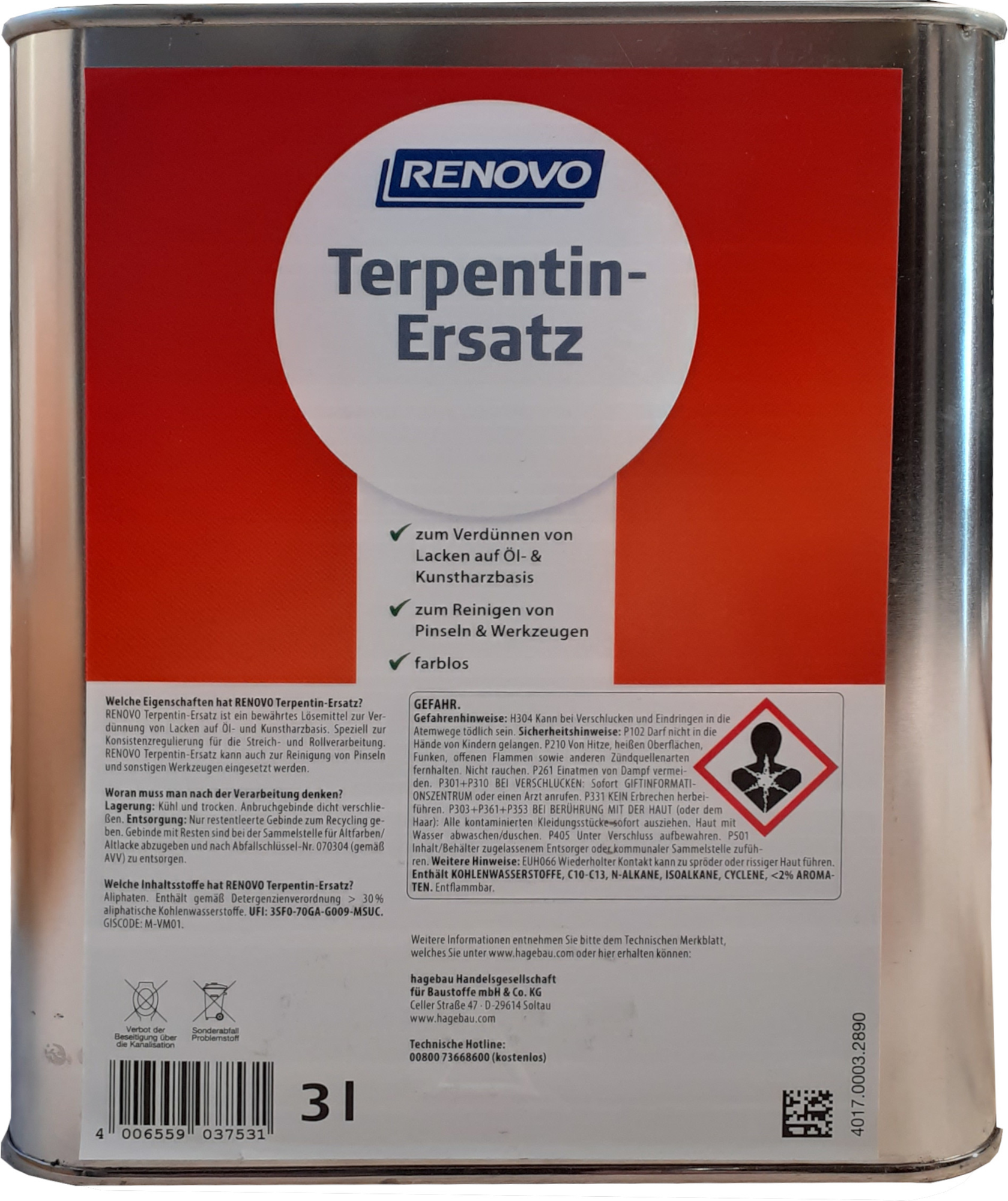 3 Liter Renovo Terpentin-Ersatz 3 Liter Renovo Terpentin