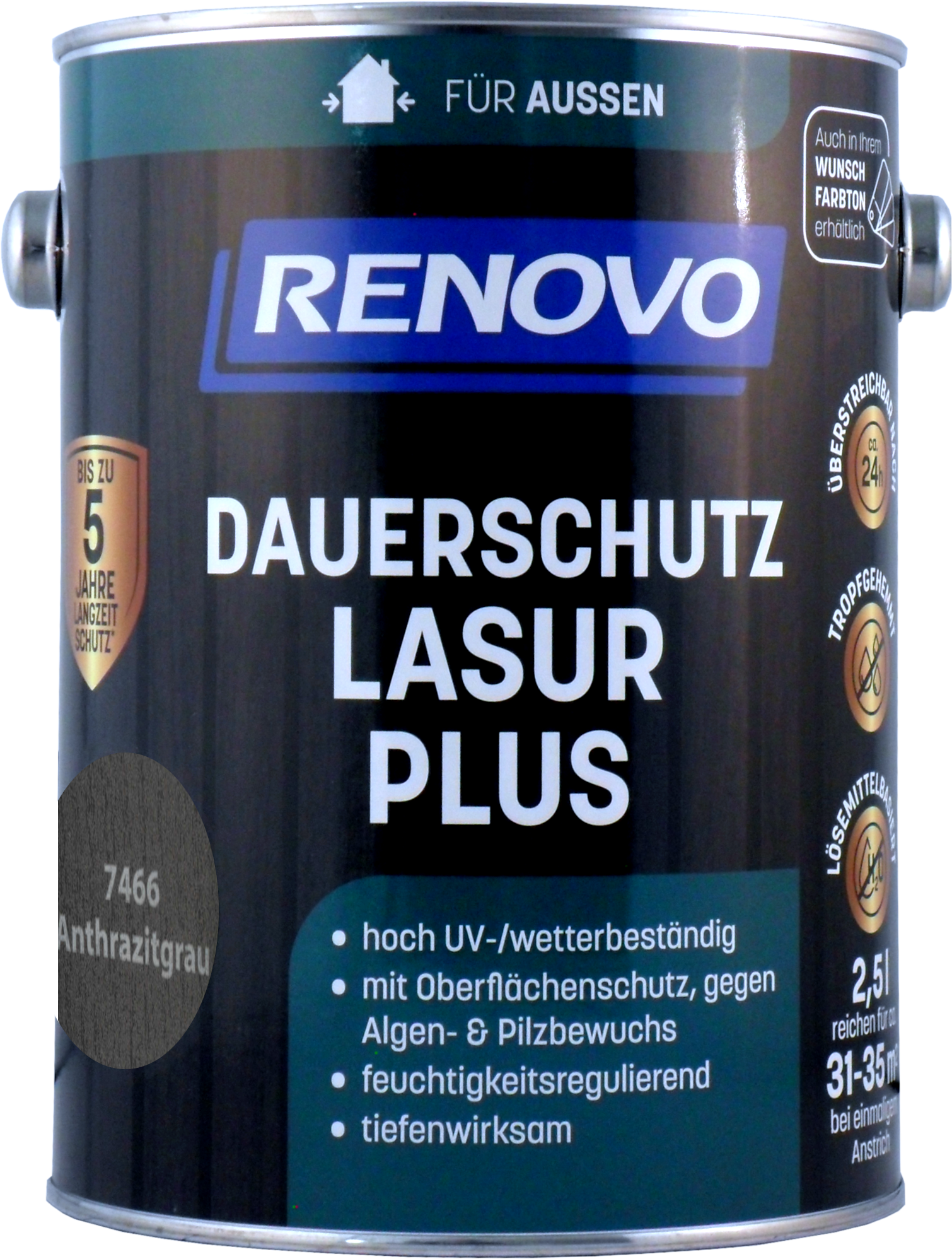 2,5L Renovo Dauerschutzlasur PLUS Nr.7466 Anthrazitgrau