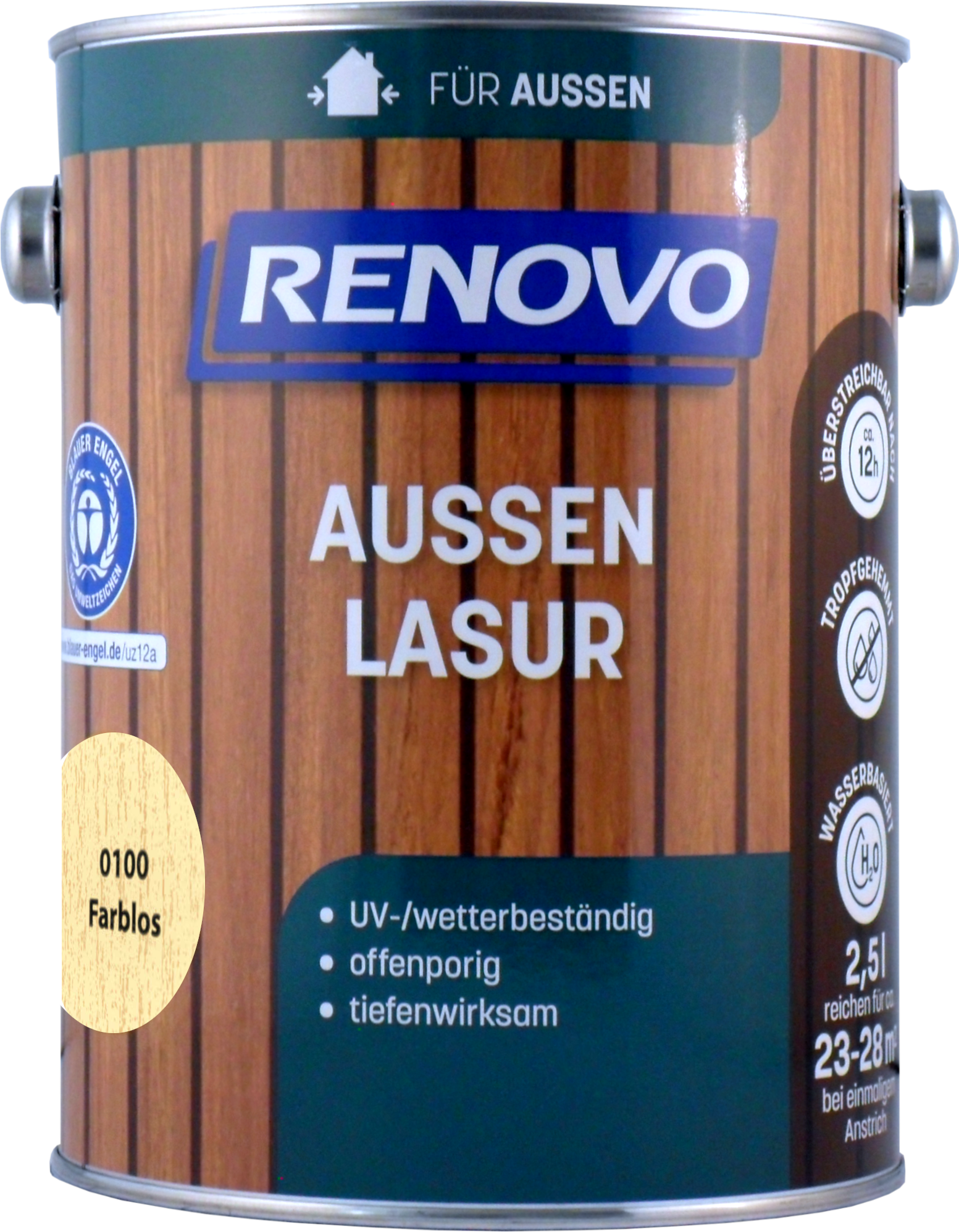 2,5L Renovo Wetterlasur/ Aussenlasur wb. Nr.0100 farblos 2,5L Renovo Wetterlasur wb. Nr.0100 farblos