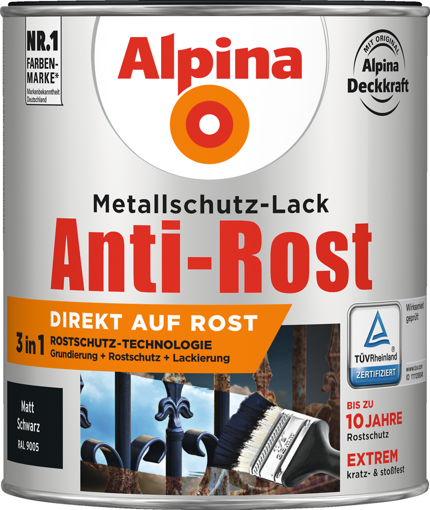 750ml ALPINA Anti-Rost matt schwarz 9005
