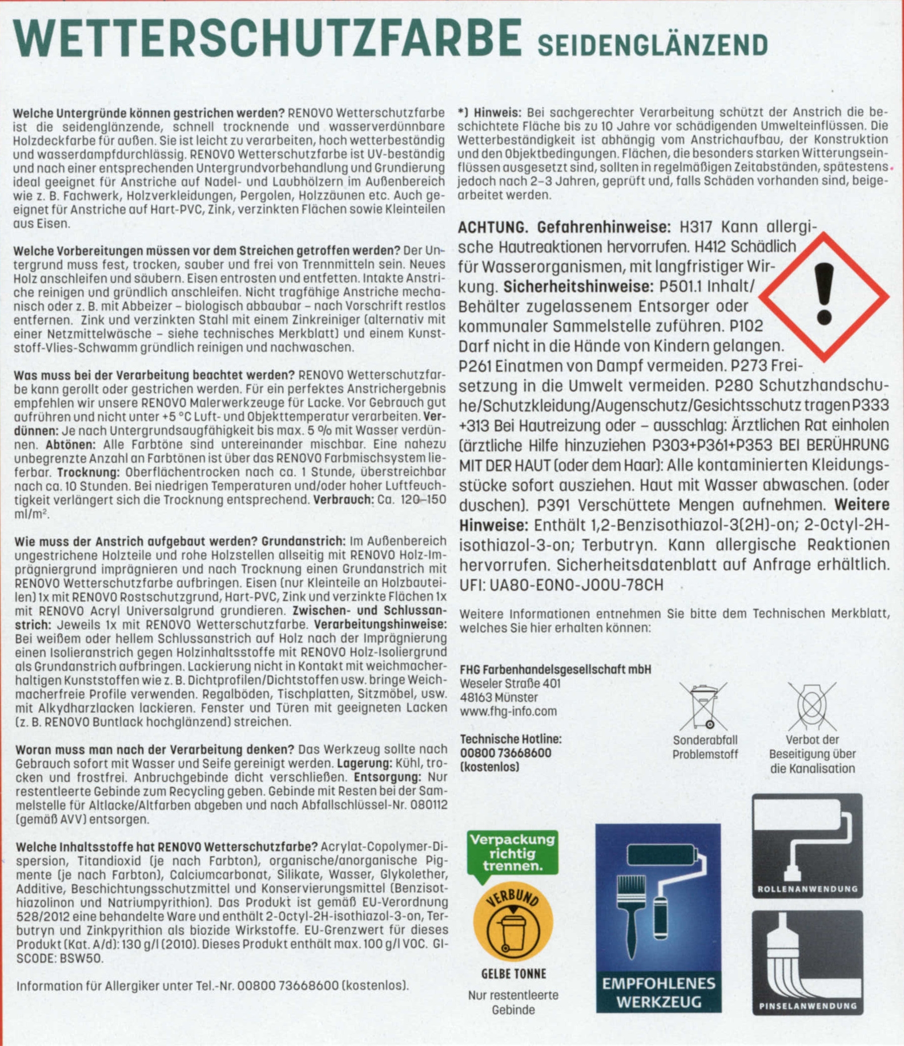 2,5 Liter Renovo Wetterschutzfarbe Nr.0095 weiss
