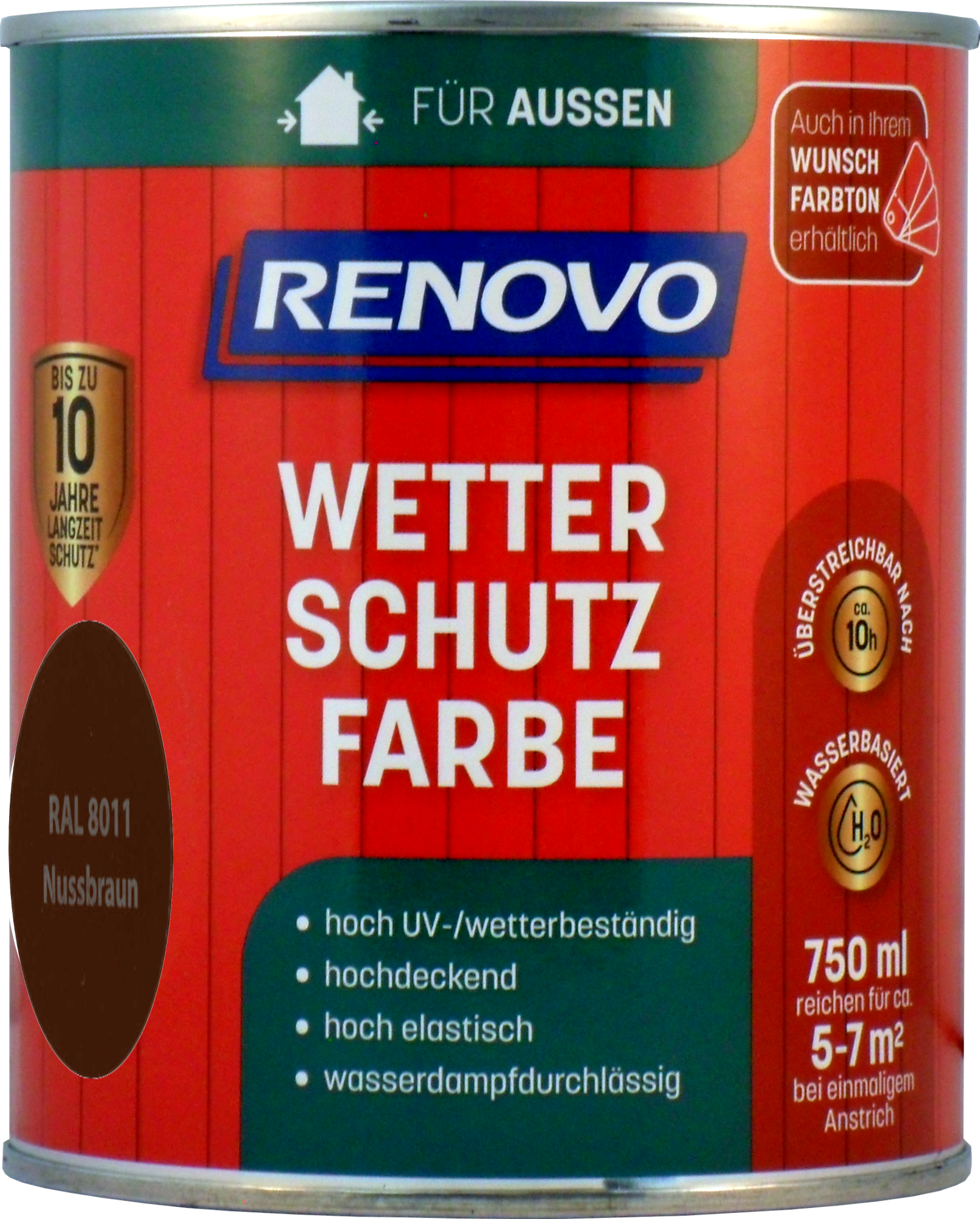 750ml Renovo Wetterschutzfarbe Nr.8011 nussbraun 750ml Renovo Wetterschutzfarbe Nr.8011 nussbraun