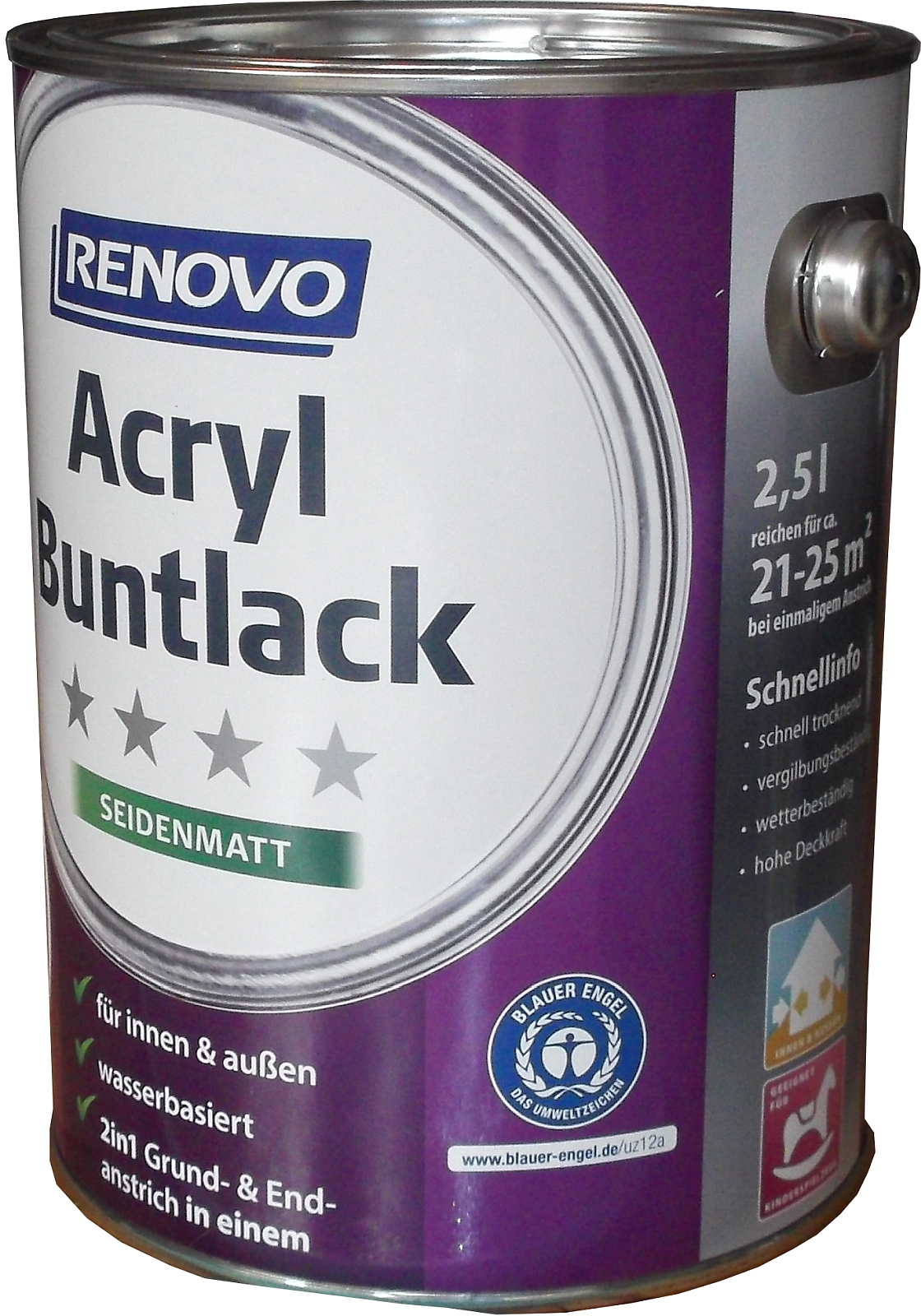 2,5L Renovo Acryl Seidenmattlack Nr.0095 weiss 2,5L Renovo Acryl Seidenmattlack Nr.0095 weiss