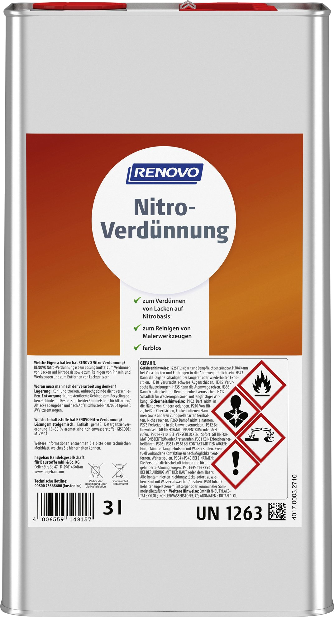 3L Renovo Nitroverdünnung 3L Renovo Nitroverdünnung