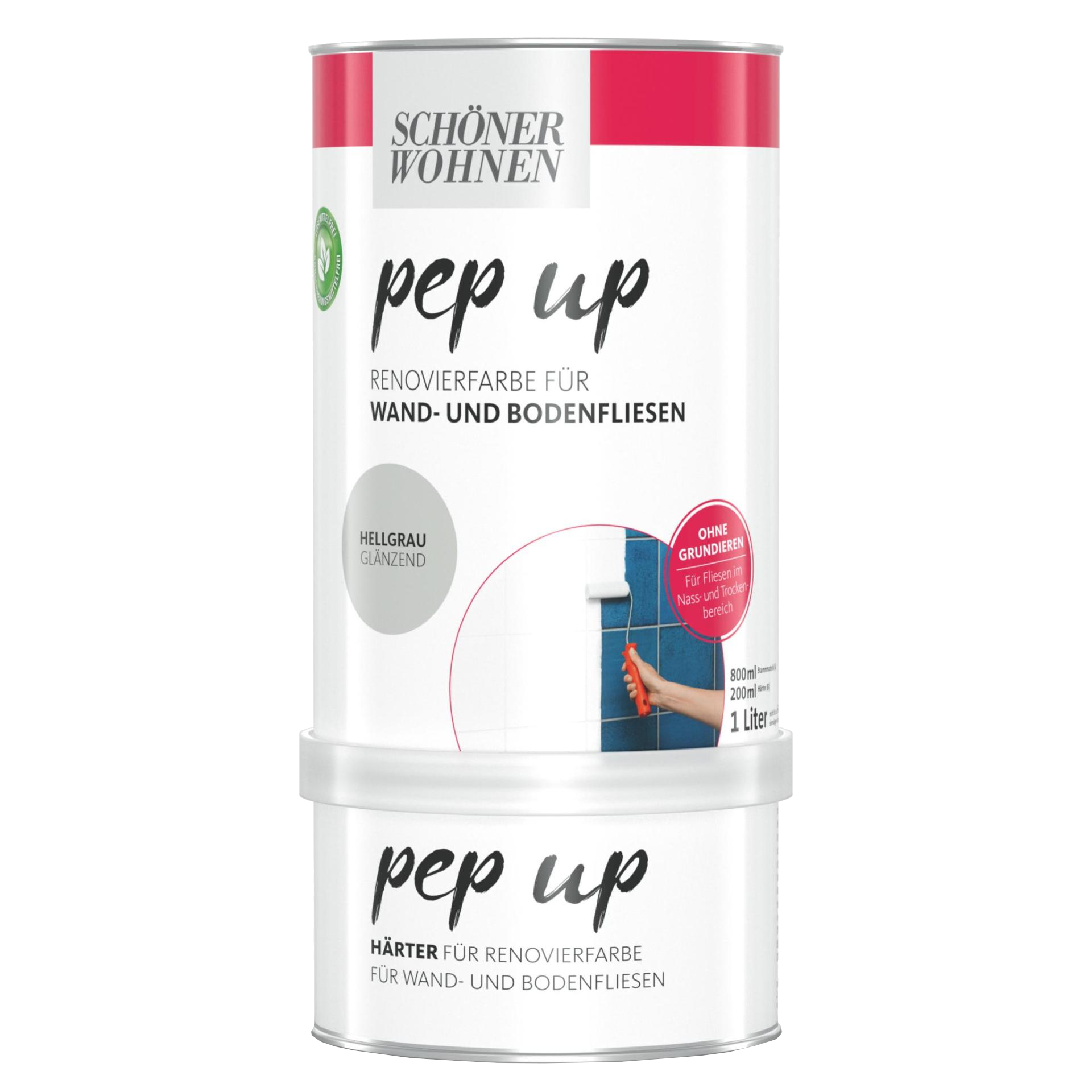 1L Schöner Wohnen pep up 2KRenovierfarbe für Wand- und Bodenfliesen, Hellgrau 1L Schöner Wohnen pep up 2KRenovierfarbe für Wand- und Bodenfliesen, Hellgrau