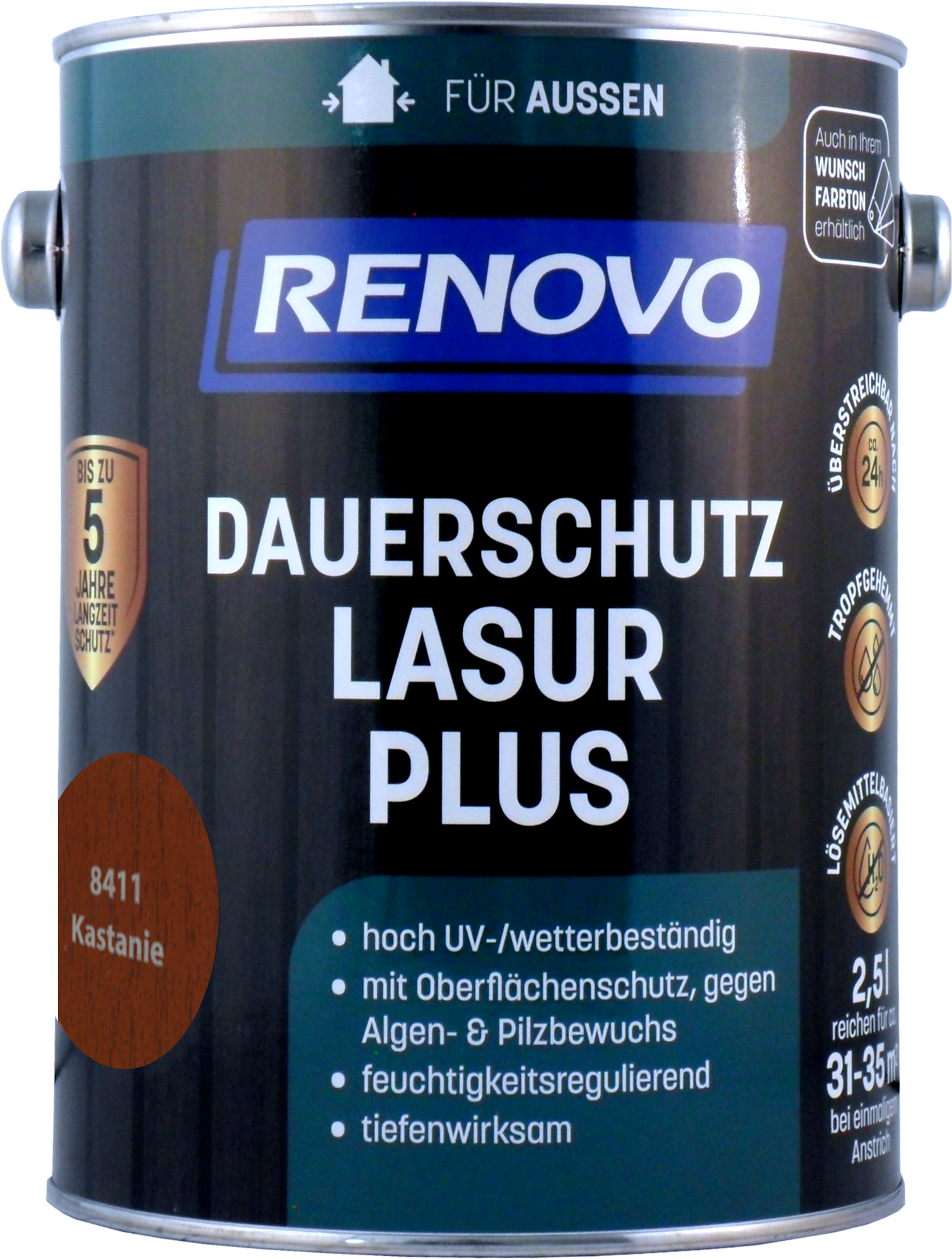 2,5L Renovo Dauerschutzlasur PLUS Nr.8411 Kastanie 2,5L Renovo Dauerschutzlasur PLUS Nr.8411 kastanie