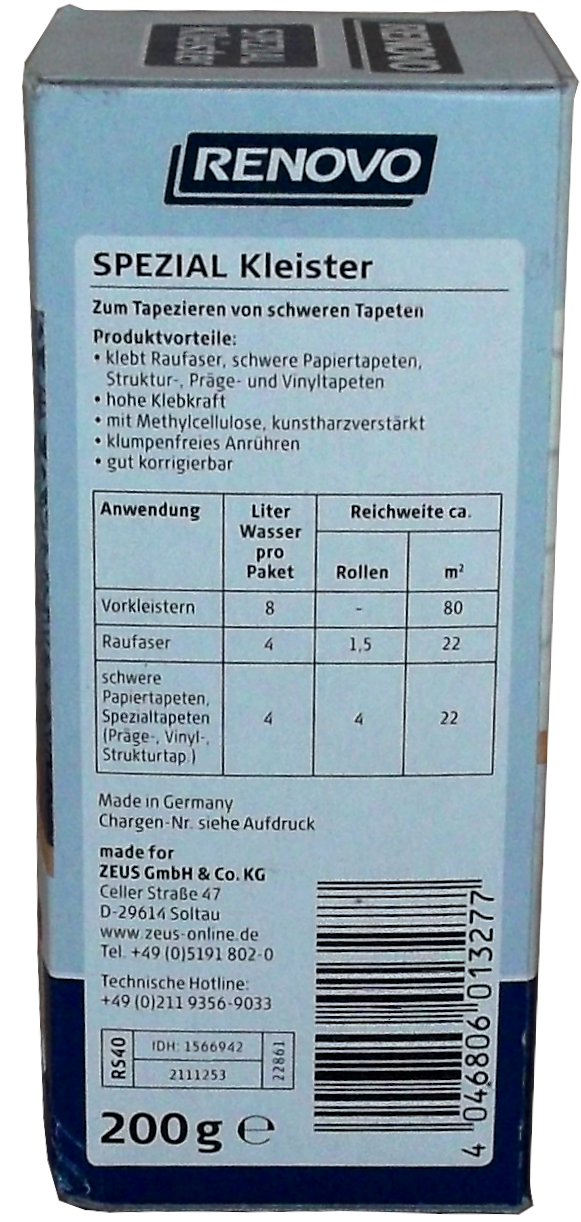 200g RENOVO Spezial-Kleister für schwere Tapeten 200g RENOVO Spezial-Kleister für schwere Tapeten