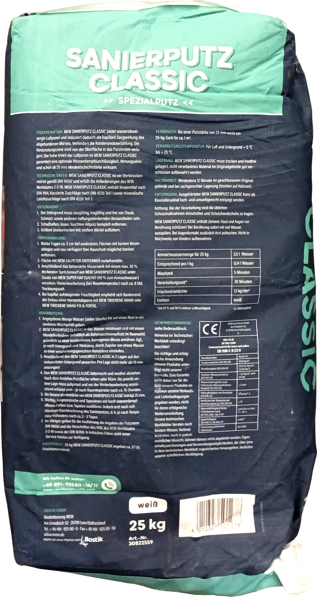 25Kg MEM Sanierputz Classic weiß 25Kg MEM Sanierputz Classic weiß