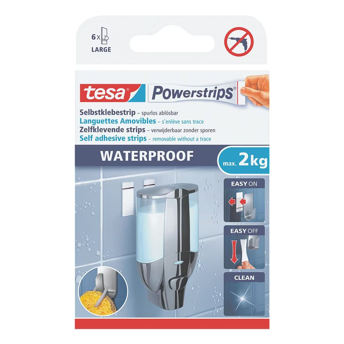 tesa Powerstrips® Waterproof Large, 5cm x 2cm, weiß, max. 2kg 6 Strips tesa Powerstrips® Waterproof Large, 5cm x 2cm, weiß, max. 2kg 6 Strips