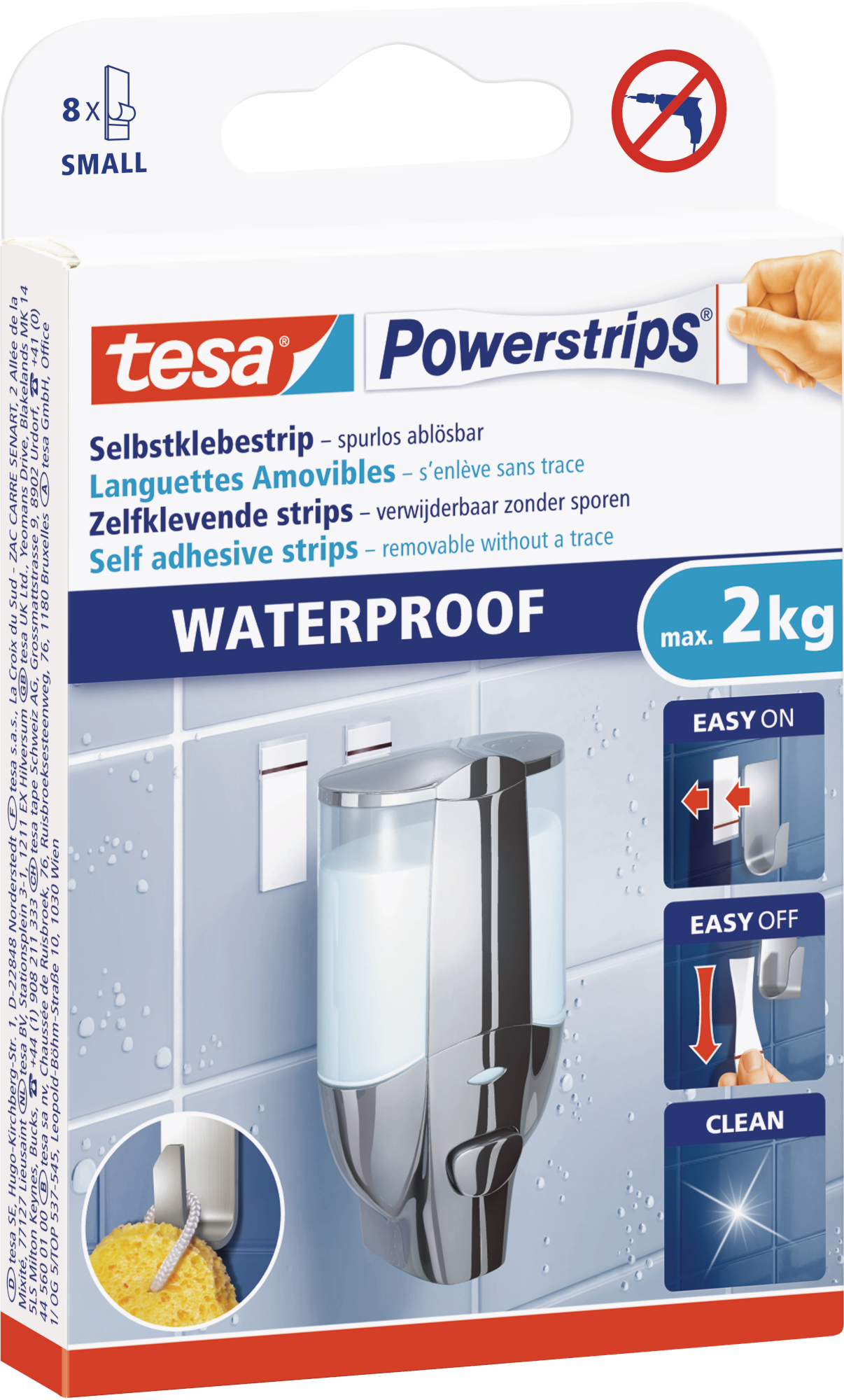 tesa Powerstrips® Waterproof Large, 5cm x 2cm, weiß, max. 2kg 6 Strips