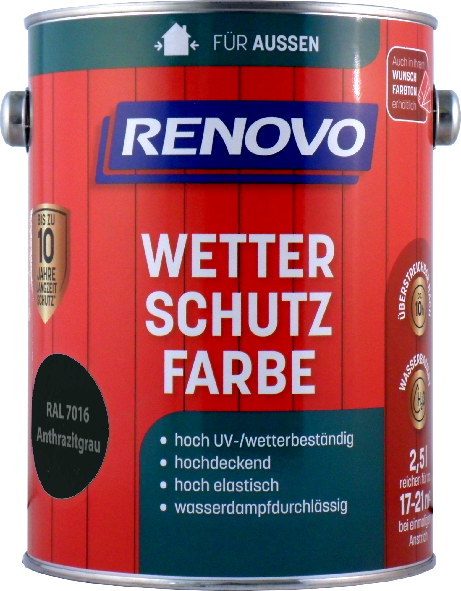 2,5L Renovo Wetterschutzfarbe Nr. 7016 Anthrazitgrau 2,5L Renovo Wetterschutzfarbe Nr. 7016 Anthrazitgrau