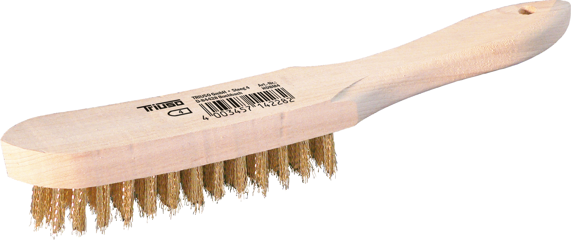 Handdrahtbürste 28cm, vermessingt Stahldraht, 4-reihig