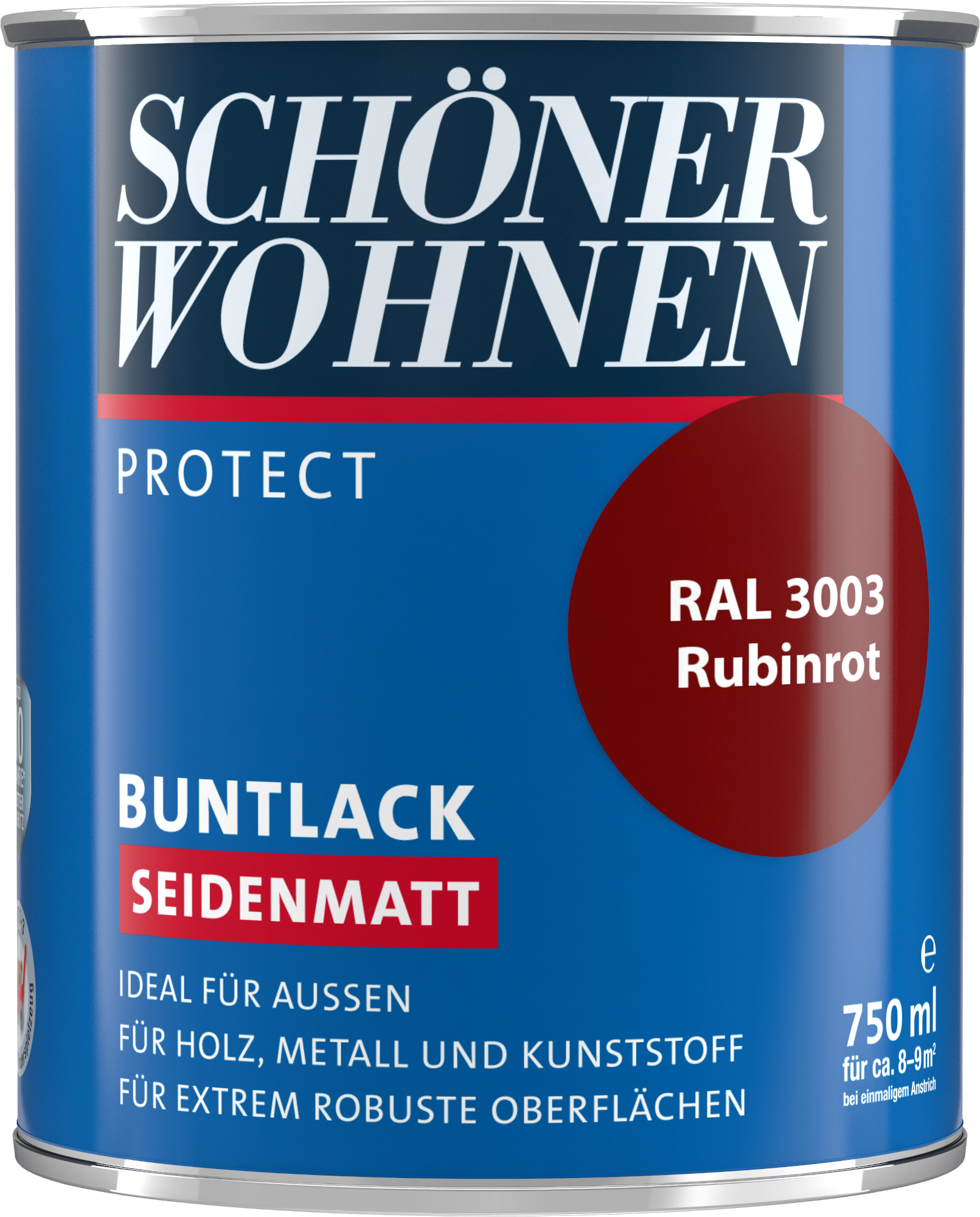 750ml Schöner Wohnen Protect Buntlack seidenmatt RAL 3003 Rubinrot