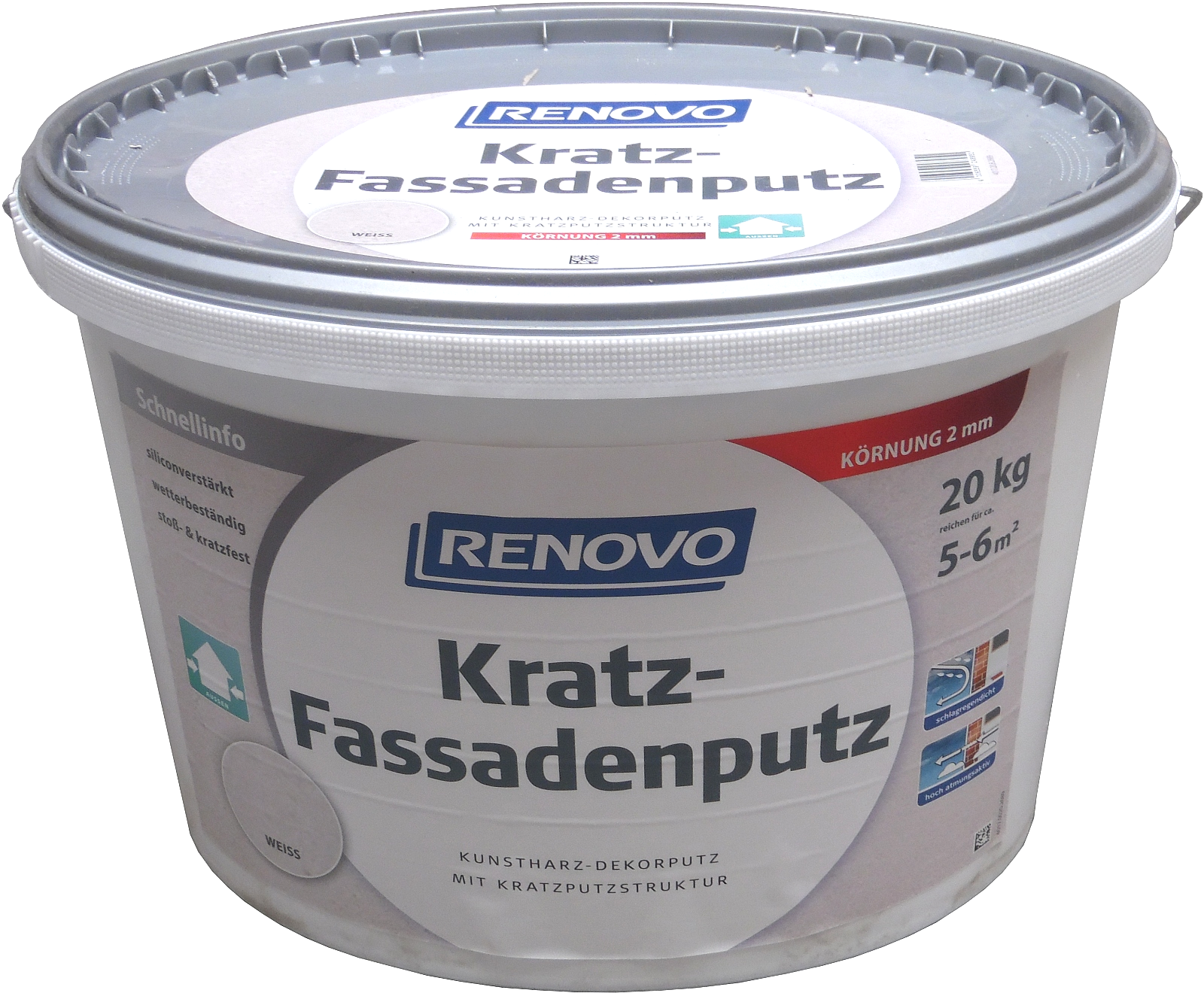 20kg Renovo Kratz-Fassadenputz 2mm Weiß f. außen 20kg Renovo Kratz-Fassadenputz 2mm Weiß f. außen