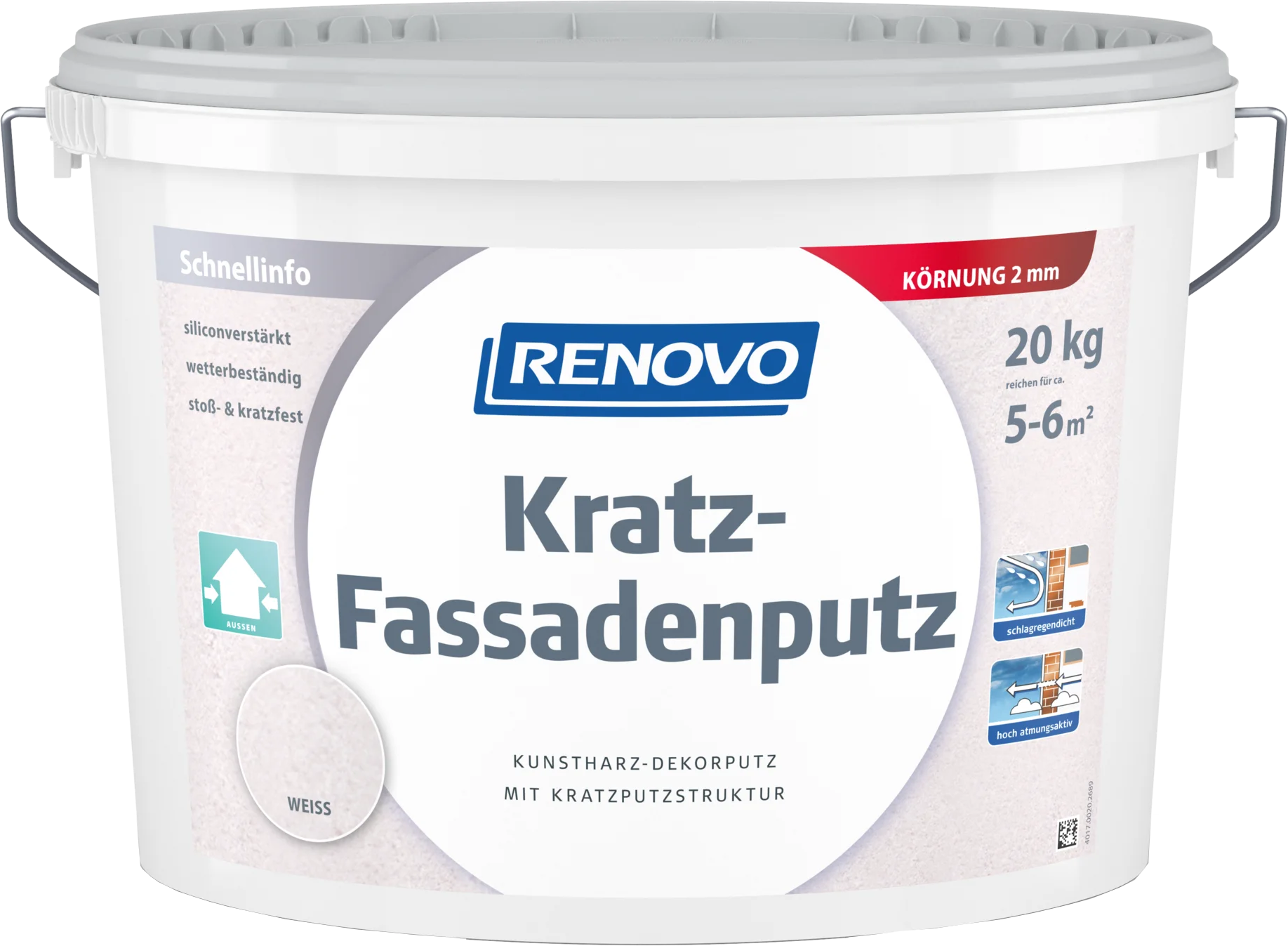 20kg Renovo Kratz-Fassadenputz 2mm Weiß f. außen