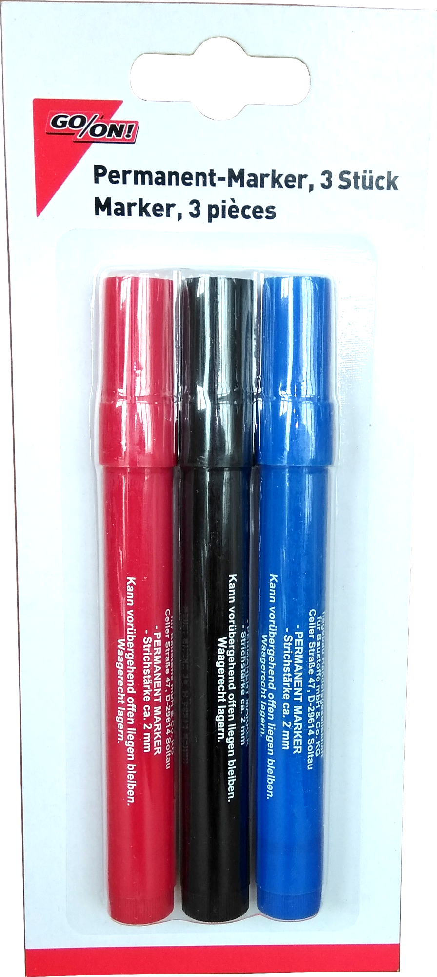 3 Stück GO/ON Permanent Marker, schwarz/blau/rot 3 Stück GO/ON Permanent Marker, schwarz/blau/rot