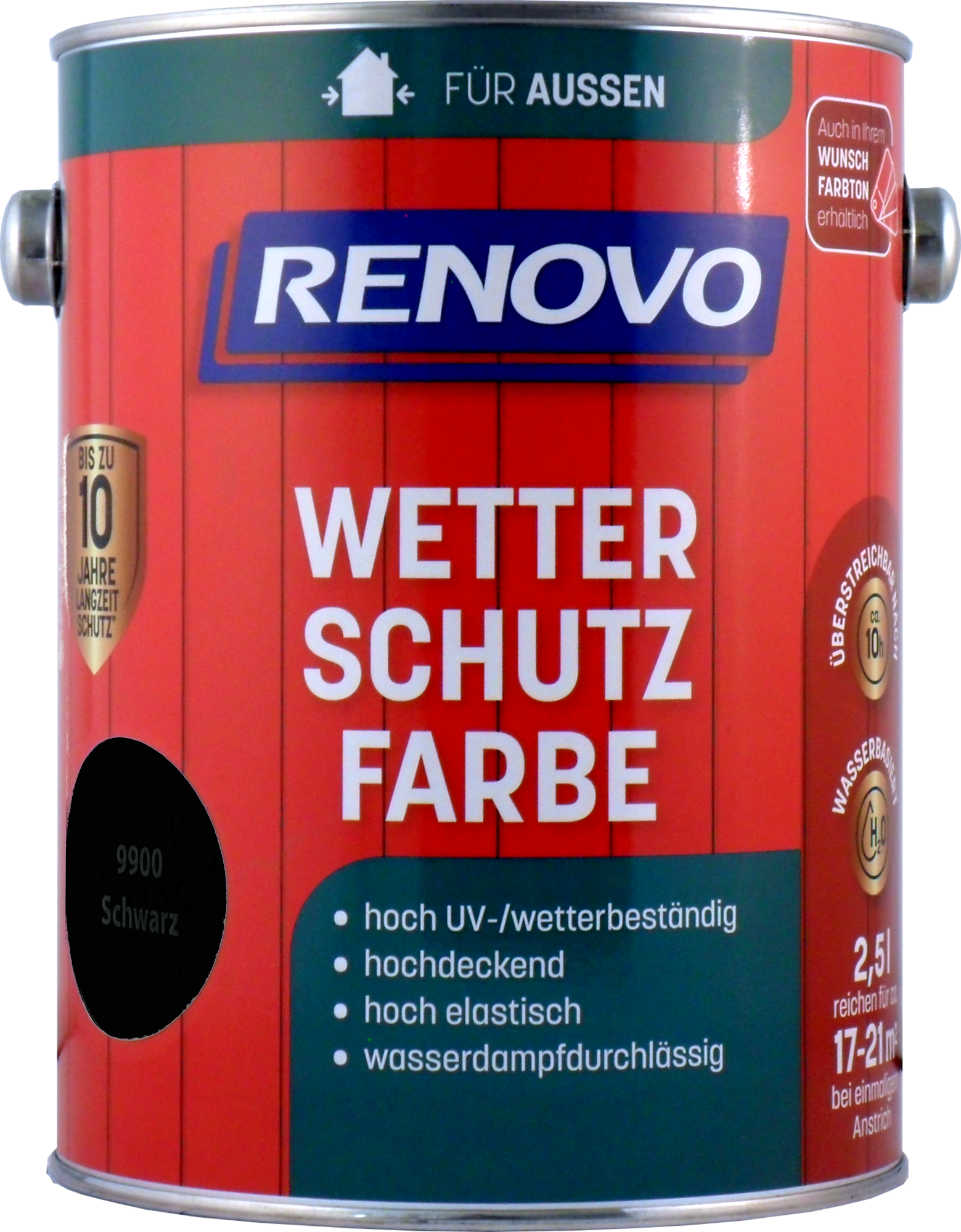 2,5 L Renovo Wetterschutzfarbe Nr.9900 schwarz 2,5 L Renovo Wetterschutzfarbe Nr.9900 schwarz