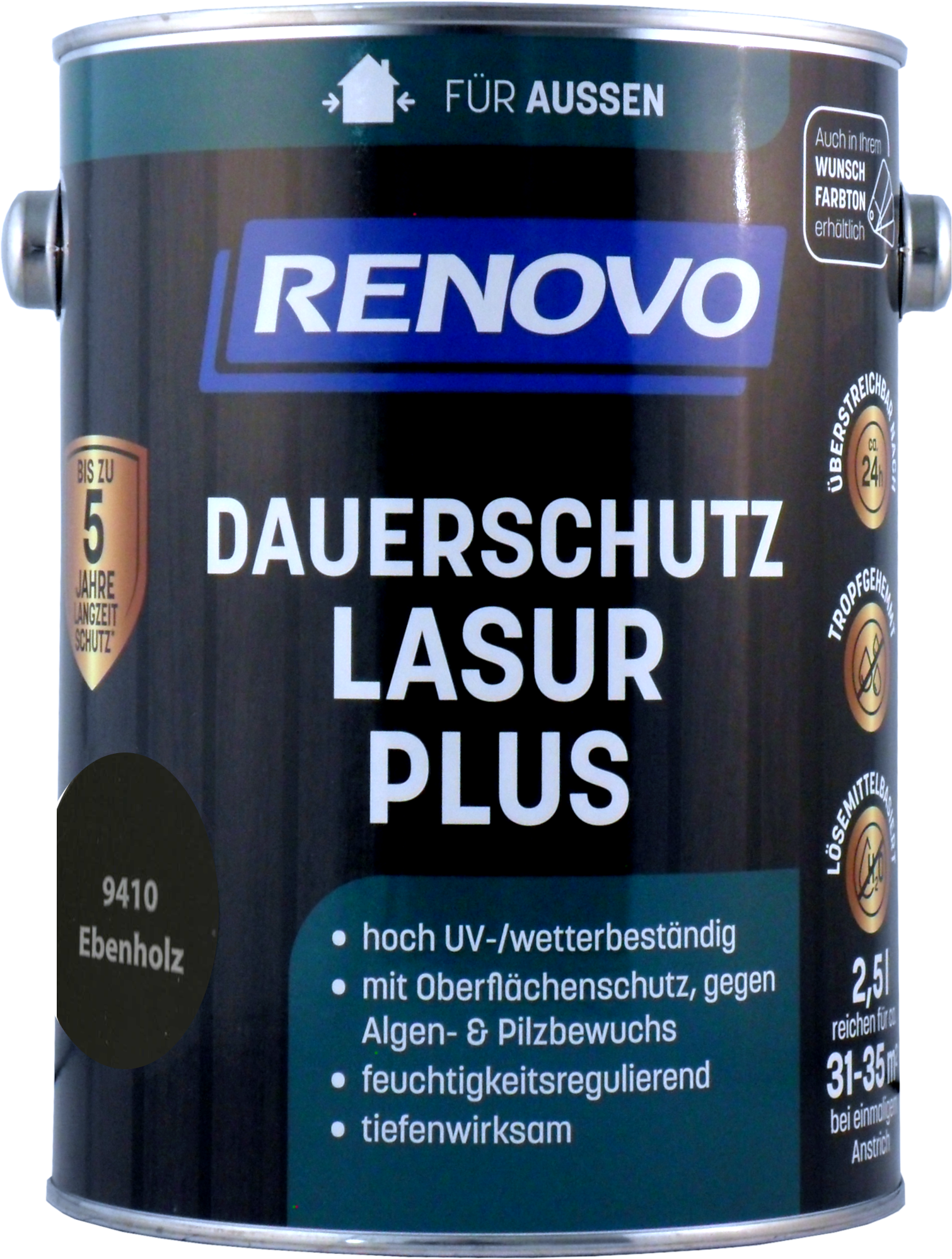 2,5L Renovo Dauerschutzlasur PLUS Nr.9410 Ebenholz 2,5L Renovo Dauerschutzlasur PLUS Nr.9410 ebenholz