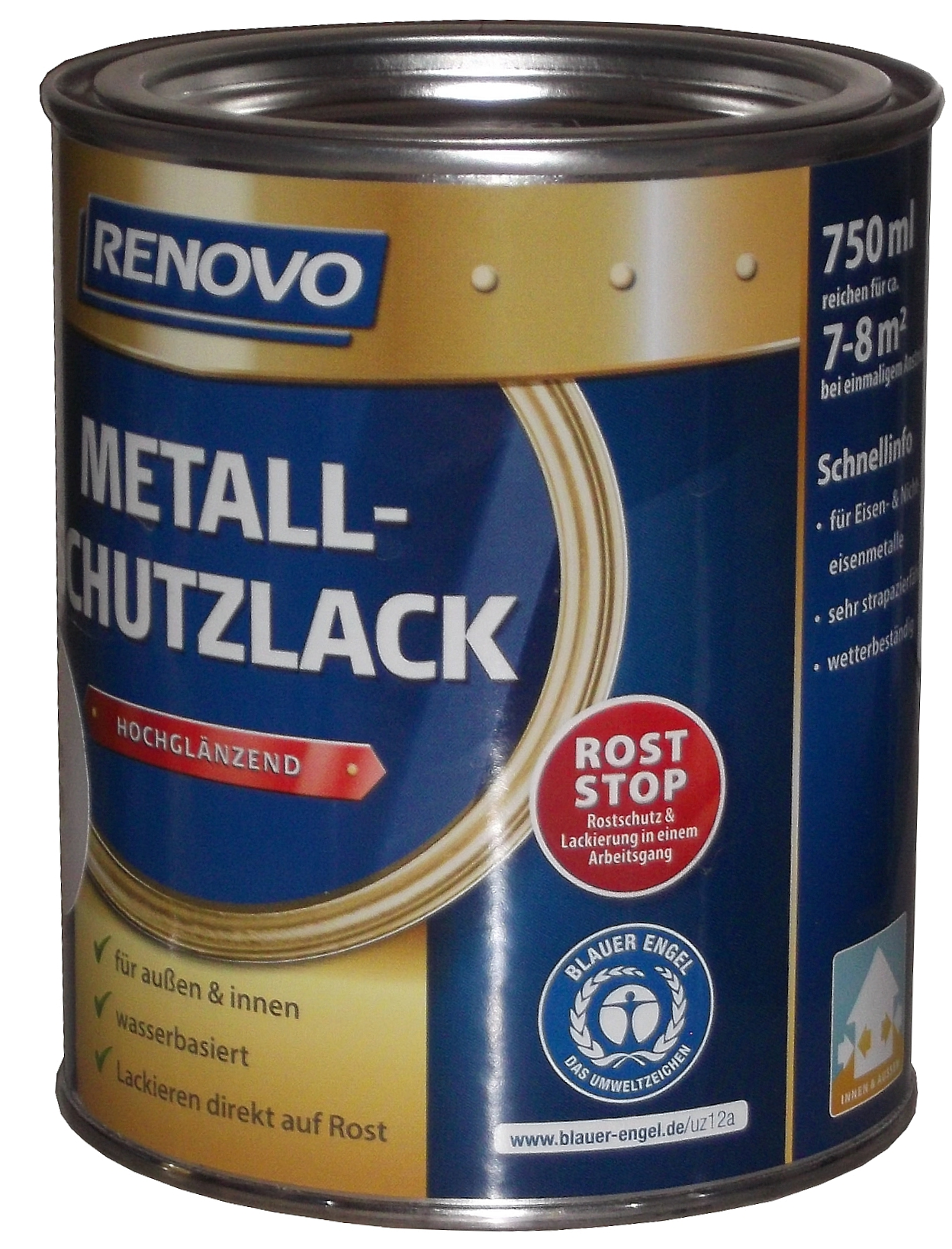 750ml Renovo Metallschutzlack hochglänzend Enzianblau 5010 750ml Renovo Metallschutzlack hochglänzend Enzianblau 5010