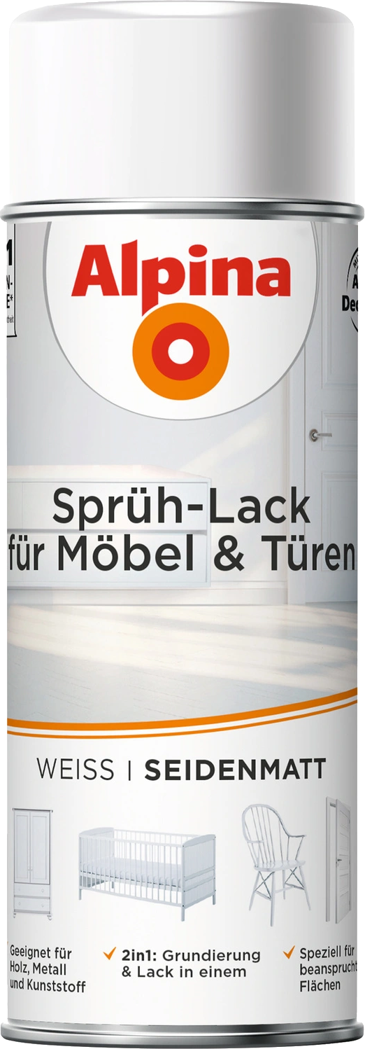 400 ml, Alpina Sprühlack für Möbel und Türen, für ca. 1,5 m², weiß, seidenmatt