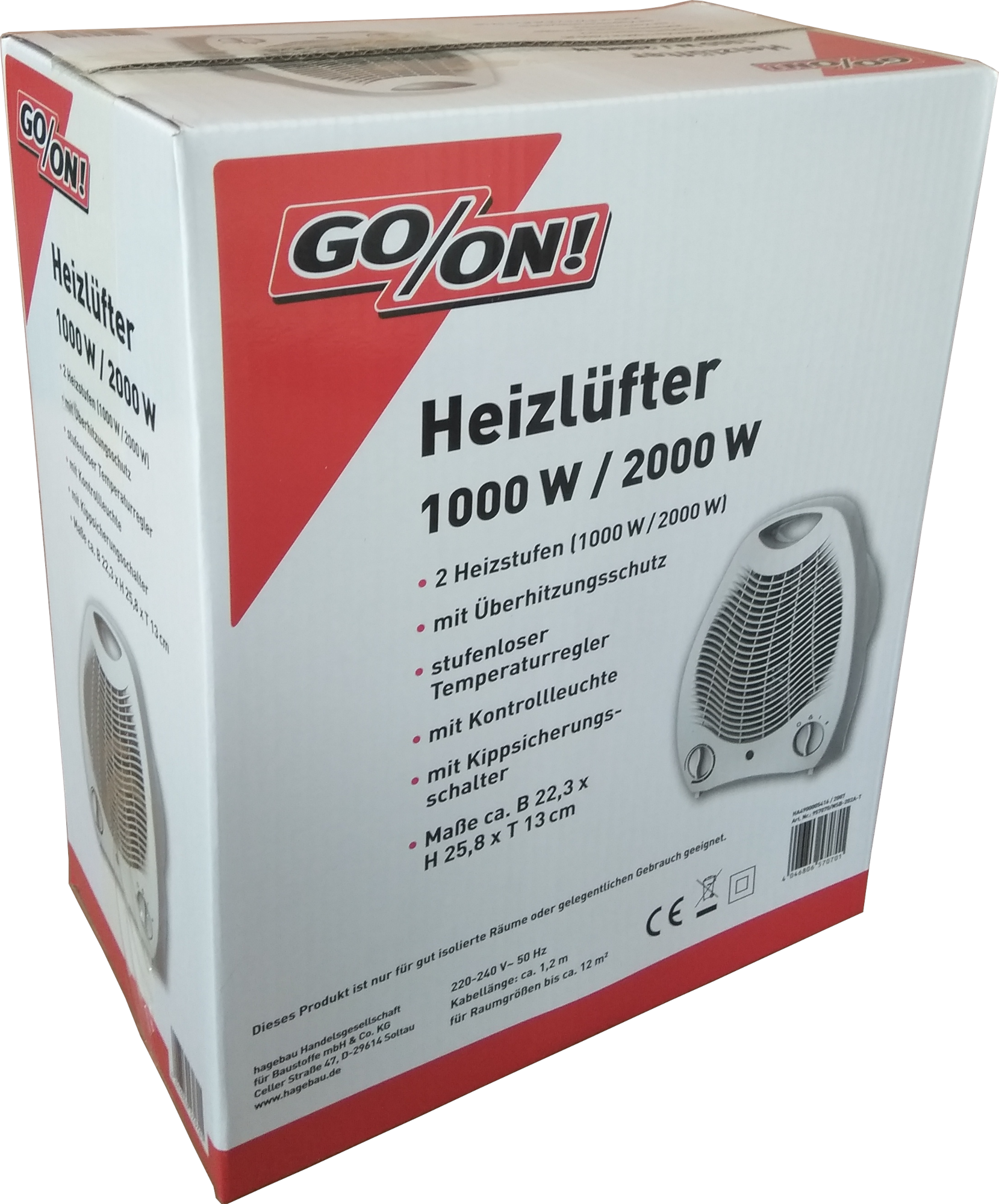 GO/ON Heizlüfter IP 1000/2000 Watt mit Kippsicherung GO/ON Heizlüfter IP 1000/2000 Watt mit Kippsicherung