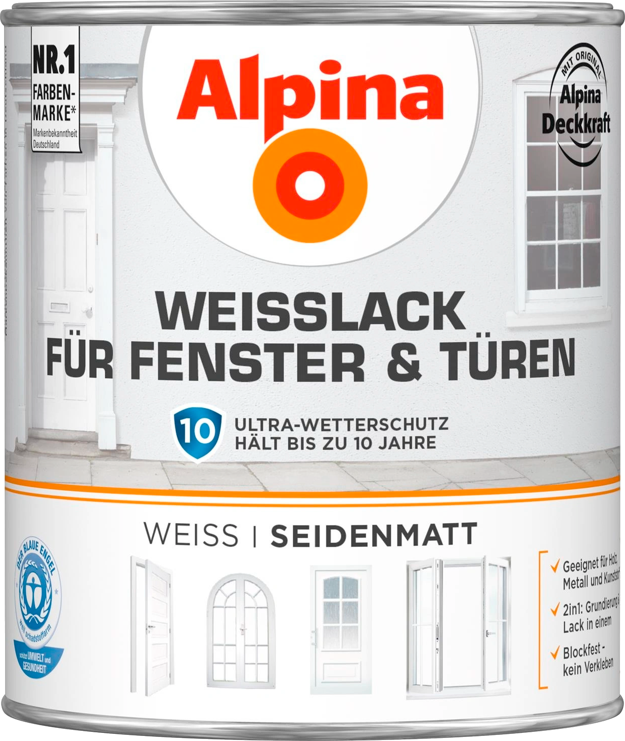 750ml ALPINA Weißlack für Fenster & Türen seidenmatt 750ml ALPINA Weißlack für Fenster & Türen seidenmatt