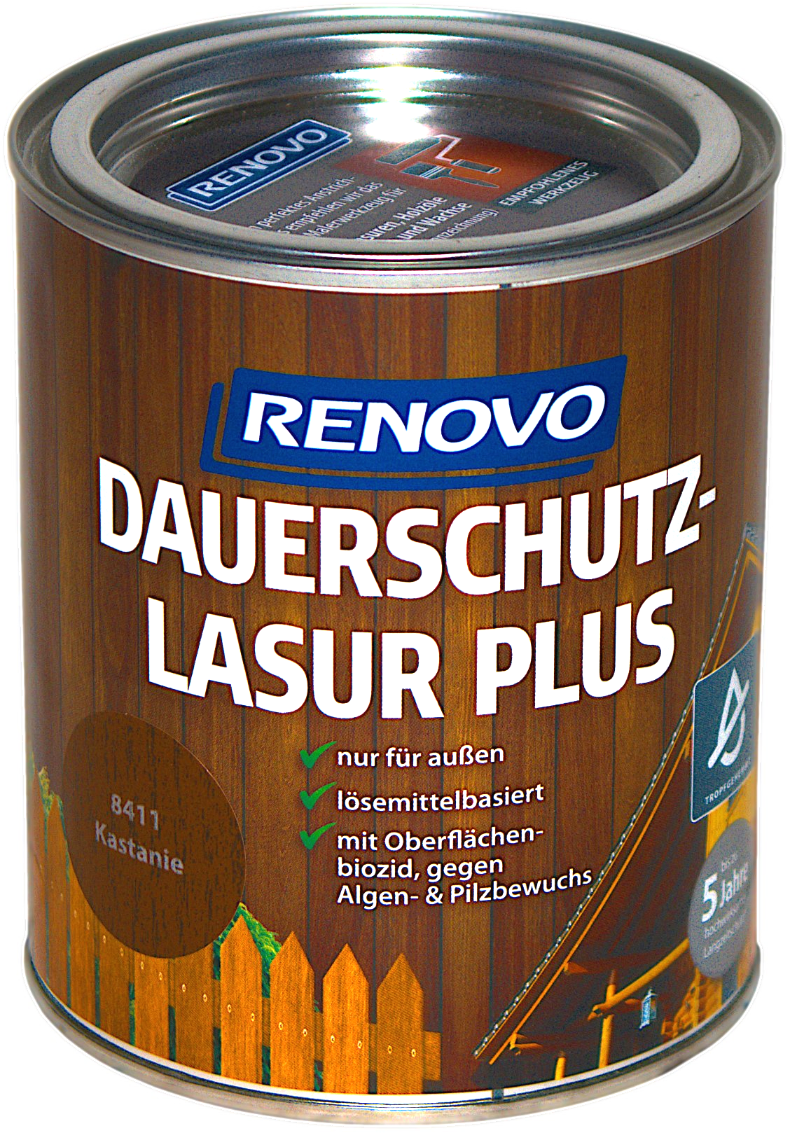 750ml Renovo Dauerschutzlasur PLUS Nr.8411 Kastanie 750ml Renovo Dauerschutzlasur PLUS Nr.8411 Kastanie