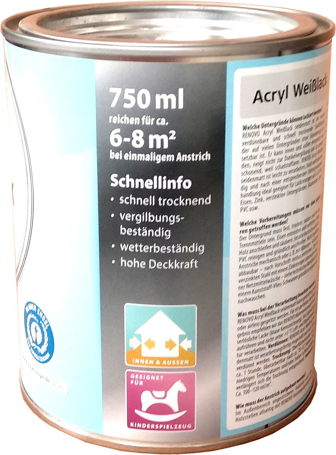 750ml Renovo 2in1 Acryl Weißlack seidenmatt 750ml Renovo 2in1 Acryl Weißlack seidenmatt