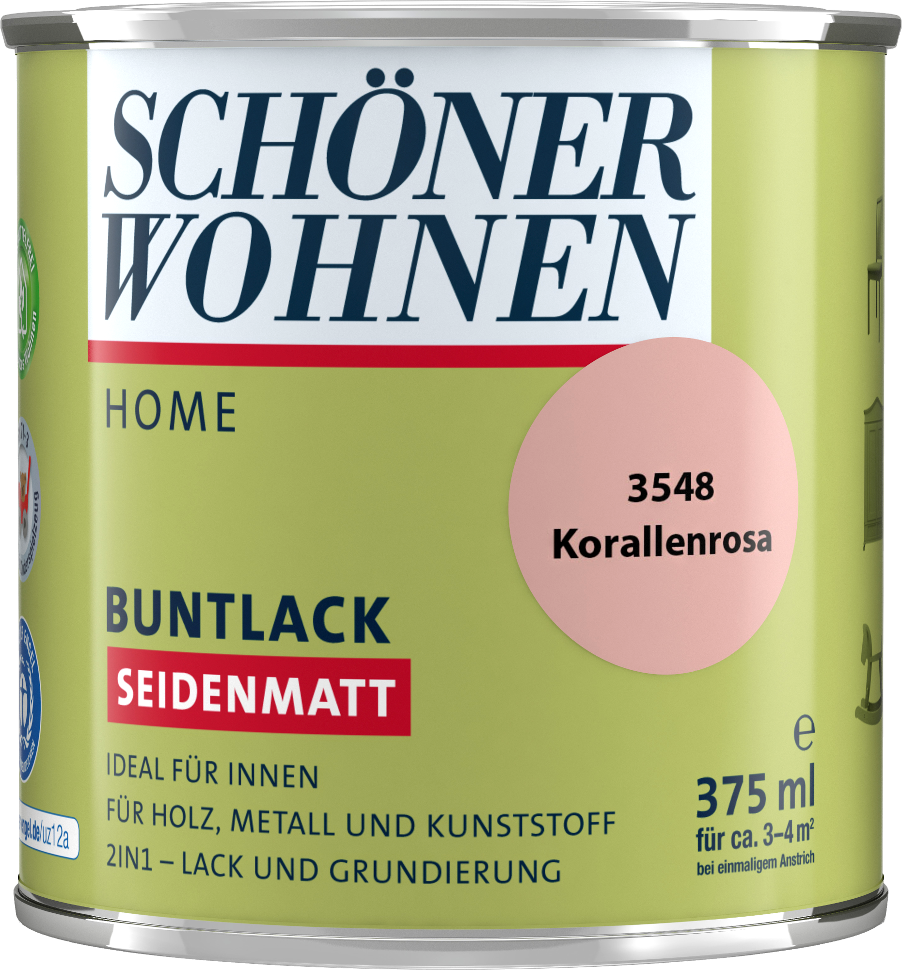 375ml Schöner Wohnen Home Buntlack seidenmatt, 3548 Korallenrosa 375ml Schöner Wohnen Home Buntlack seidenmatt, 3548 Korallenrosa